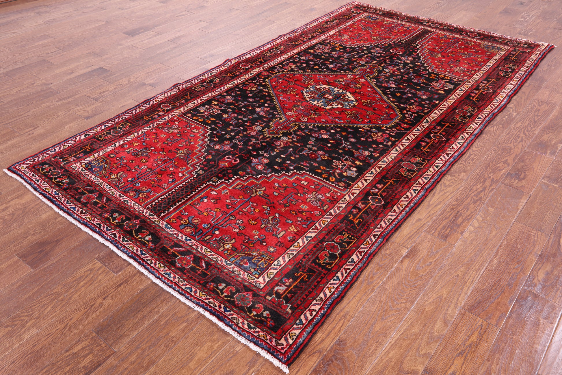 Black New Persian Authentic Hamadan Wool Rug - 5' 4" X 9' 9" - Golden Nile