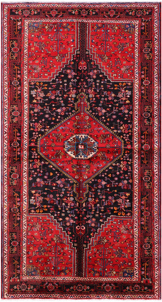 Black New Persian Authentic Hamadan Wool Rug - 5' 4" X 9' 9" - Golden Nile