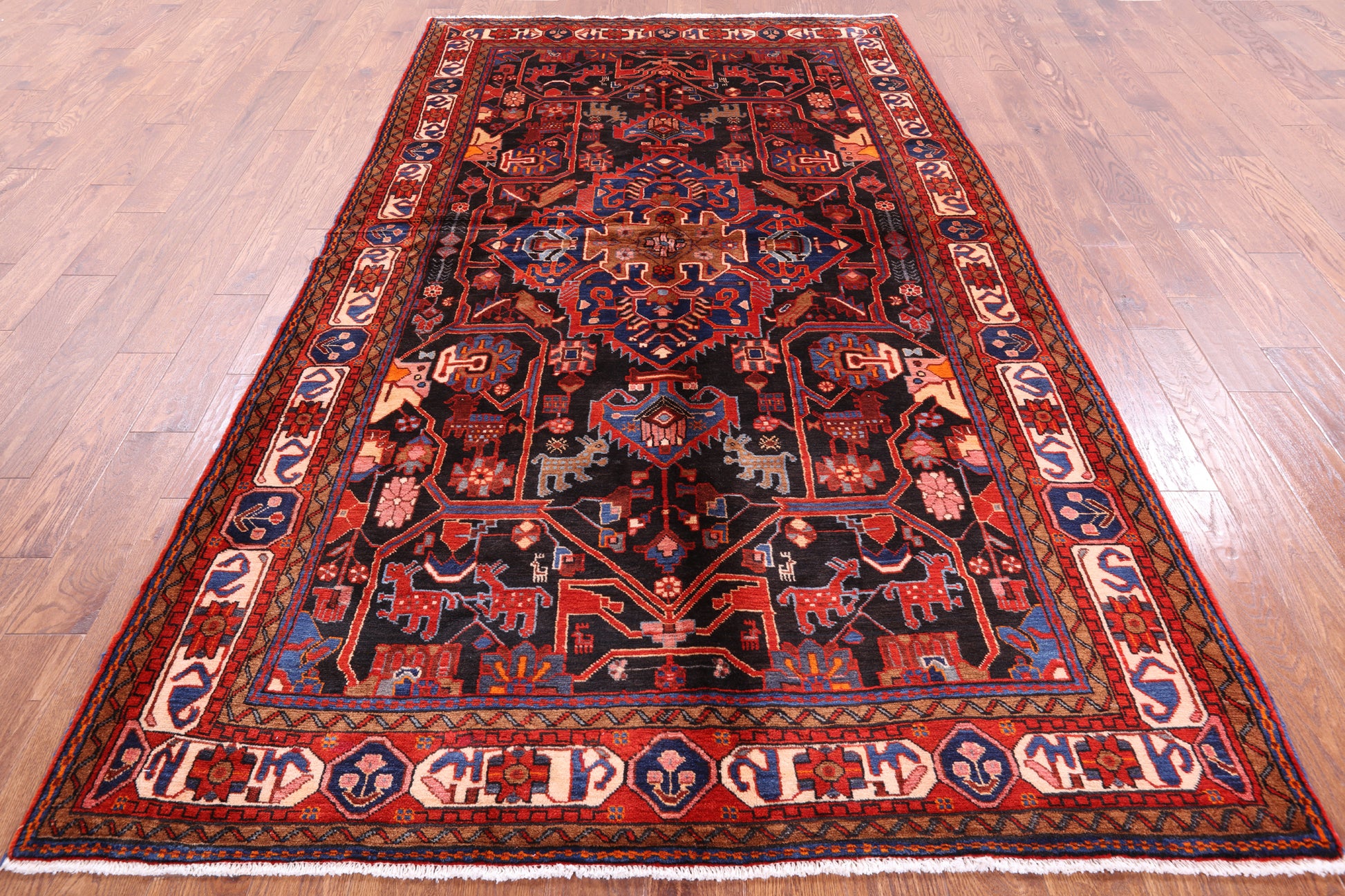 Black Handmade New Authentic Persian Hamadan Wool Rug - 5' 7" X 9' 9" - Golden Nile