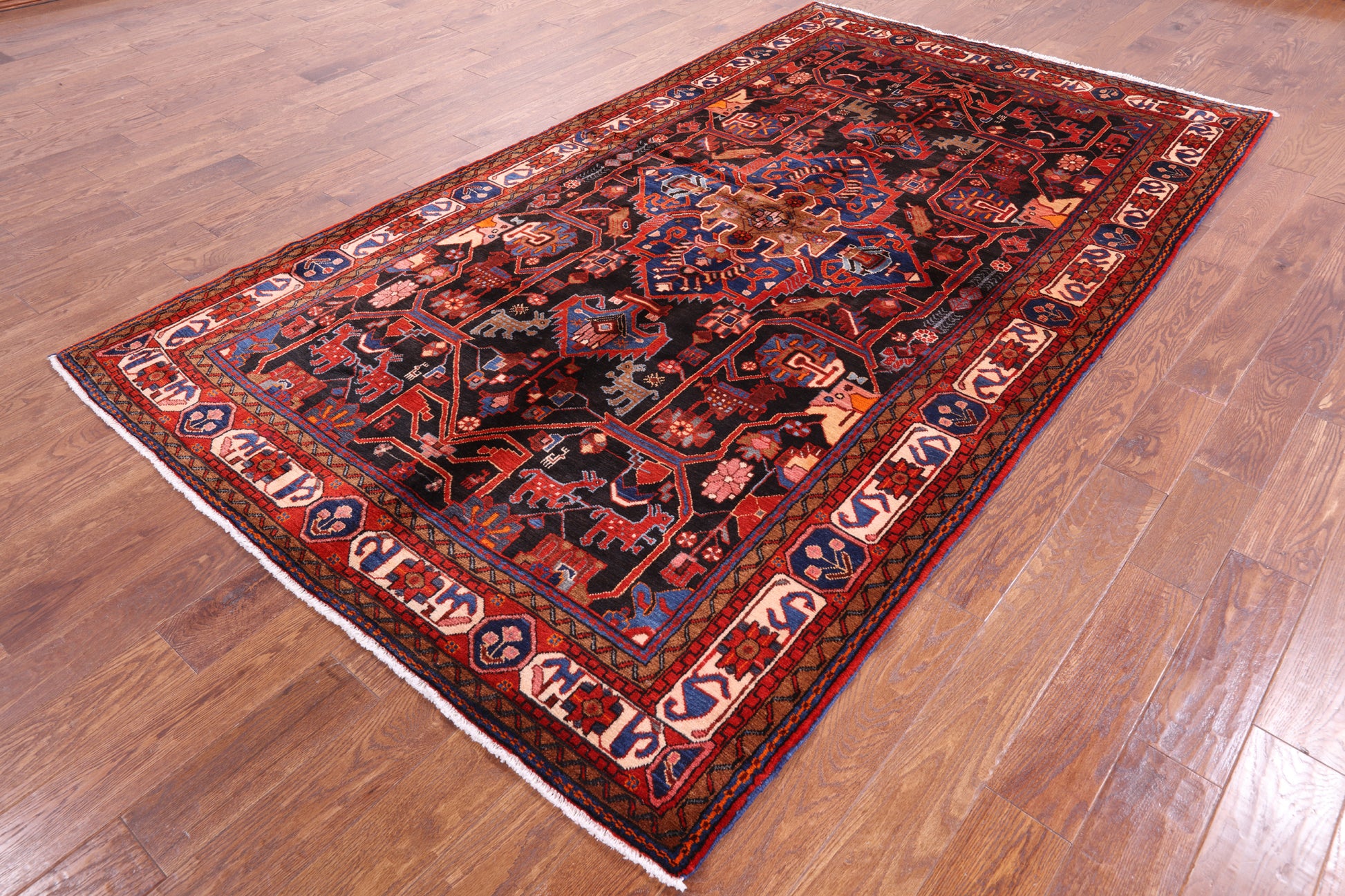 Black Handmade New Authentic Persian Hamadan Wool Rug - 5' 7" X 9' 9" - Golden Nile