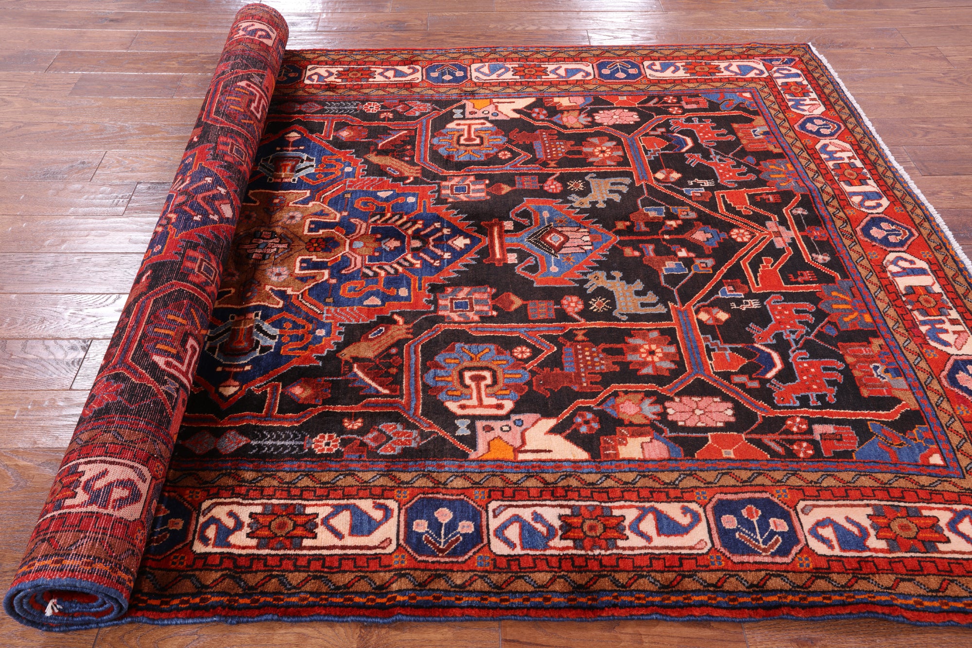 Black Handmade New Authentic Persian Hamadan Wool Rug - 5' 7" X 9' 9" - Golden Nile