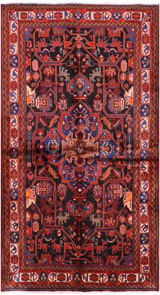 Black Handmade New Authentic Persian Hamadan Wool Rug - 5' 7" X 9' 9" - Golden Nile