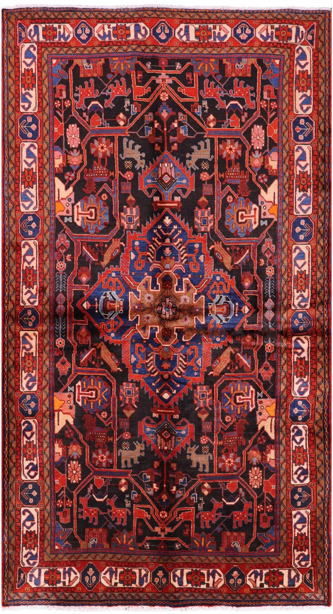 Black Handmade New Authentic Persian Hamadan Wool Rug - 5' 7" X 9' 9" - Golden Nile