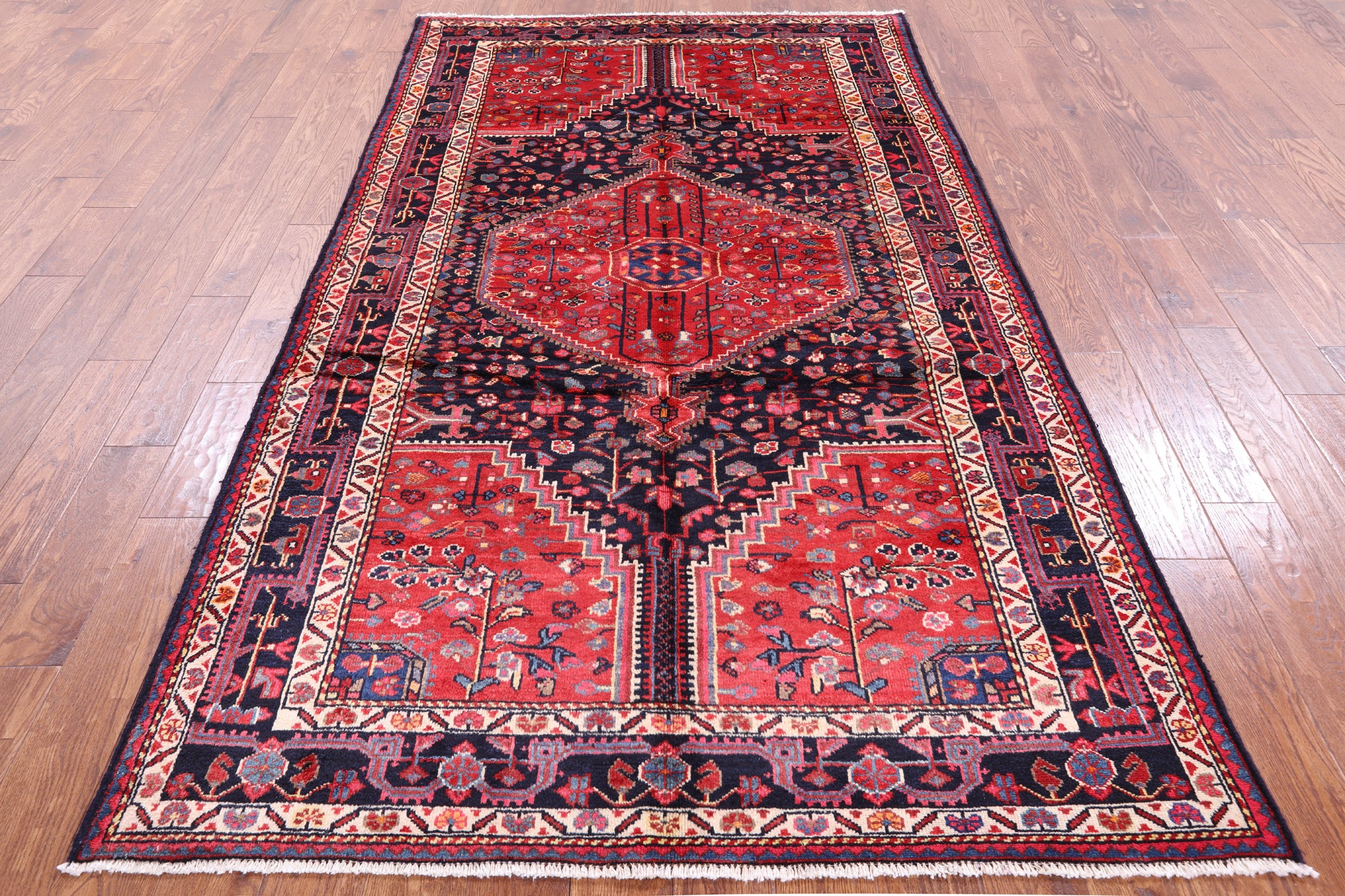 New Authentic Persian Nahavand Hand Knotted Rug - 5' 1" X 9' 0" - Golden Nile