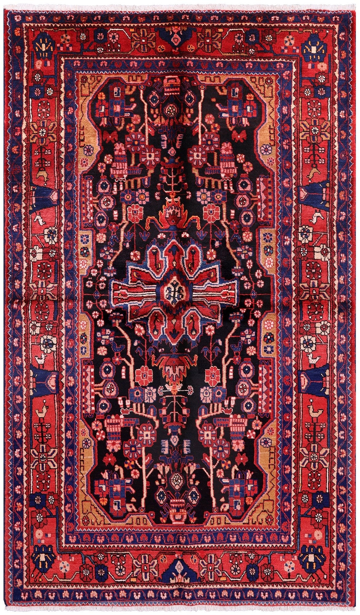 Black New Authentic Persian Nahavand Wool Rug - 5' 3" X 9' 0" - Golden Nile