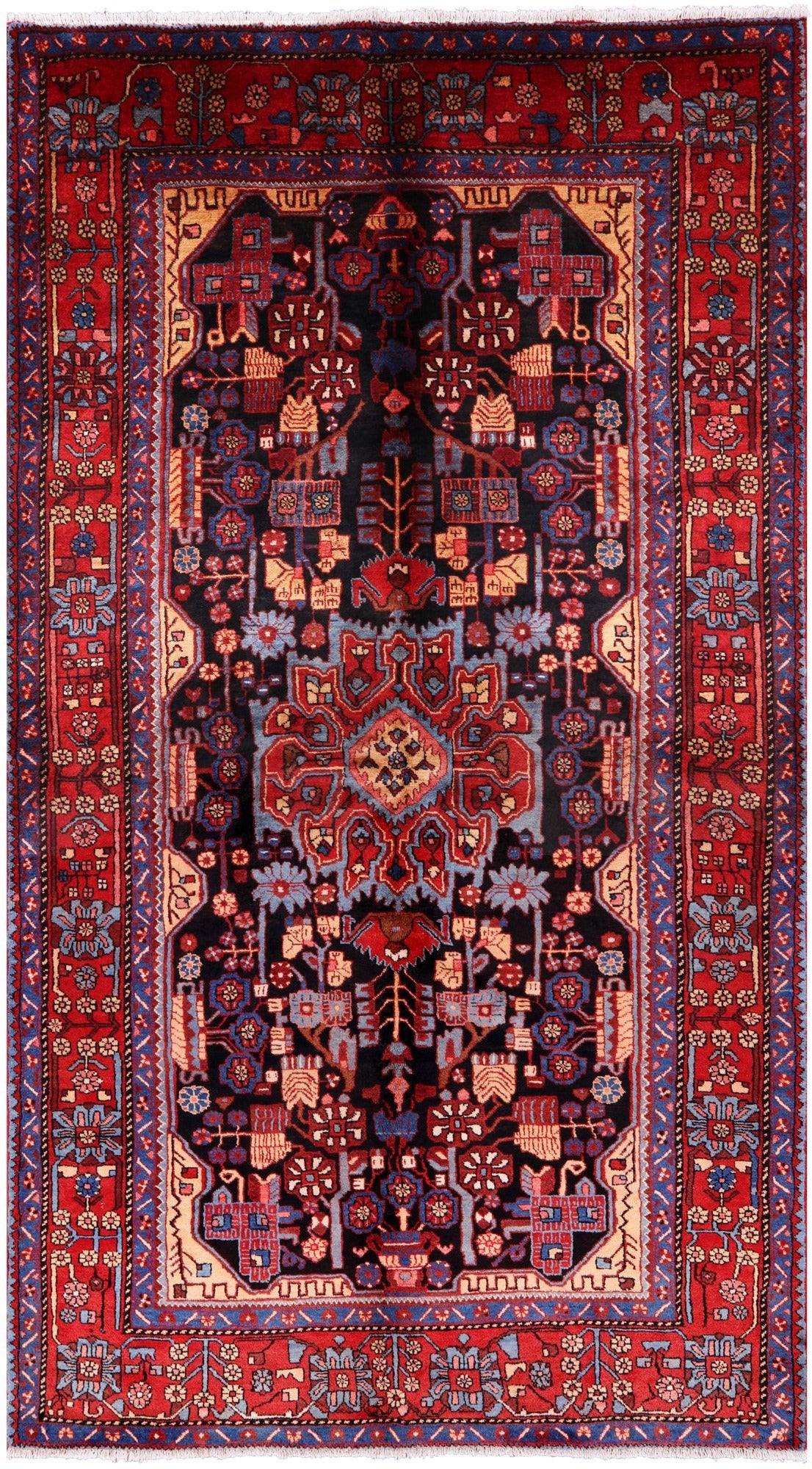 Black New Authentic Persian Nahavand Handmade Wool Rug - 5' 8" X 9' 10" - Golden Nile