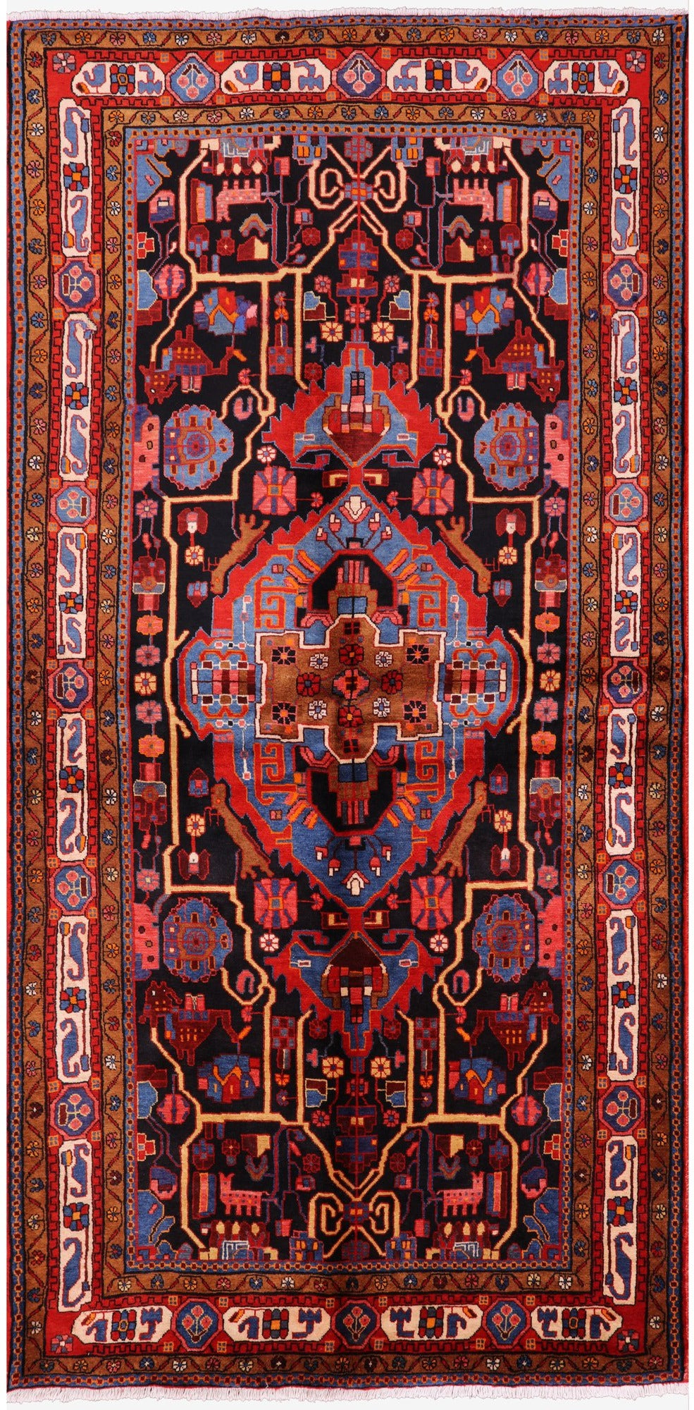 Black New Authentic Hand Knotted Persian Nahavand Rug - 5' 1" X 10' 3" - Golden Nile