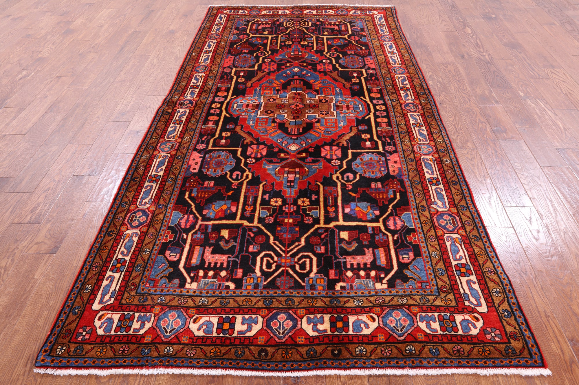 Black New Authentic Hand Knotted Persian Nahavand Rug - 5' 1" X 10' 3" - Golden Nile