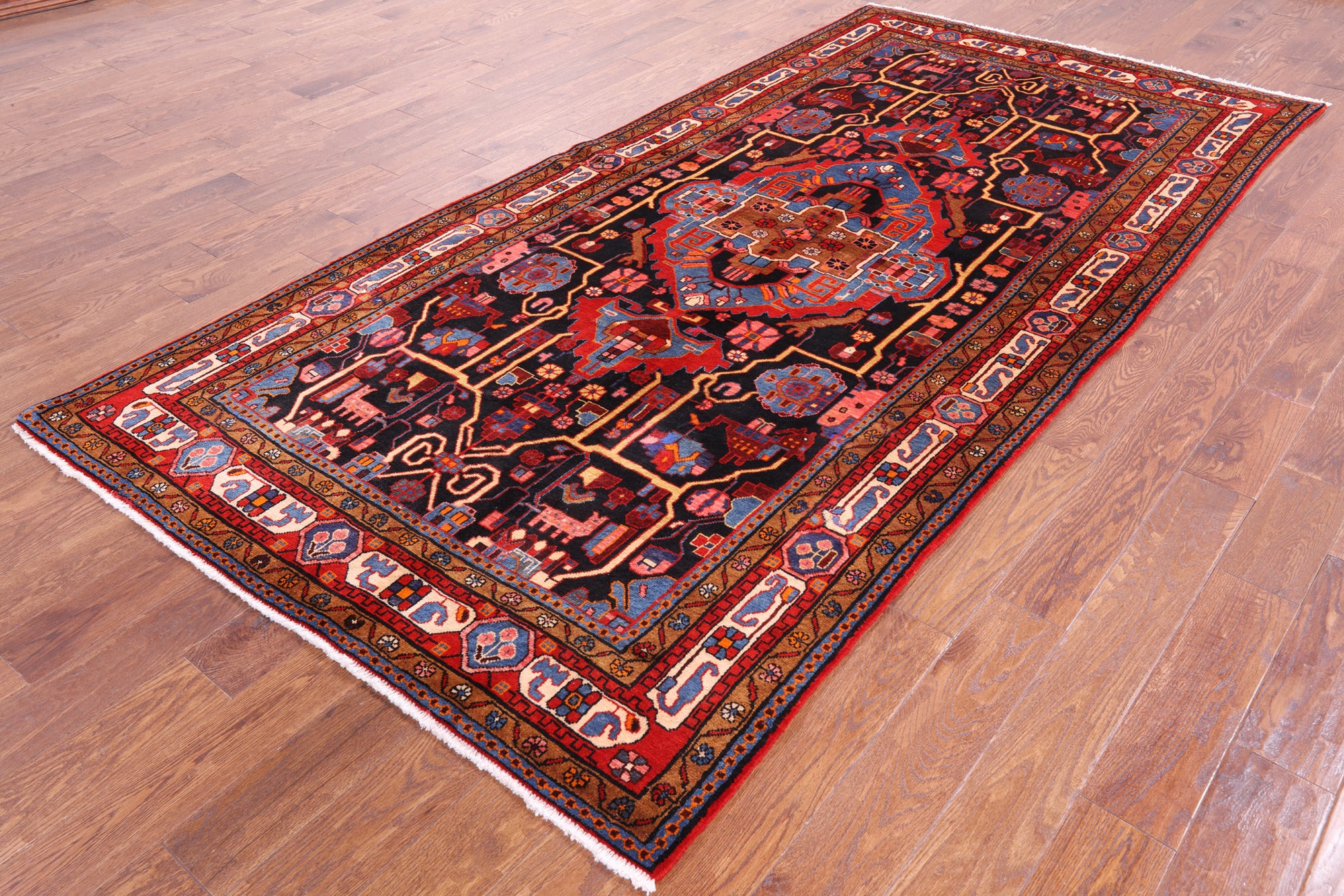 Black New Authentic Hand Knotted Persian Nahavand Rug - 5' 1" X 10' 3" - Golden Nile