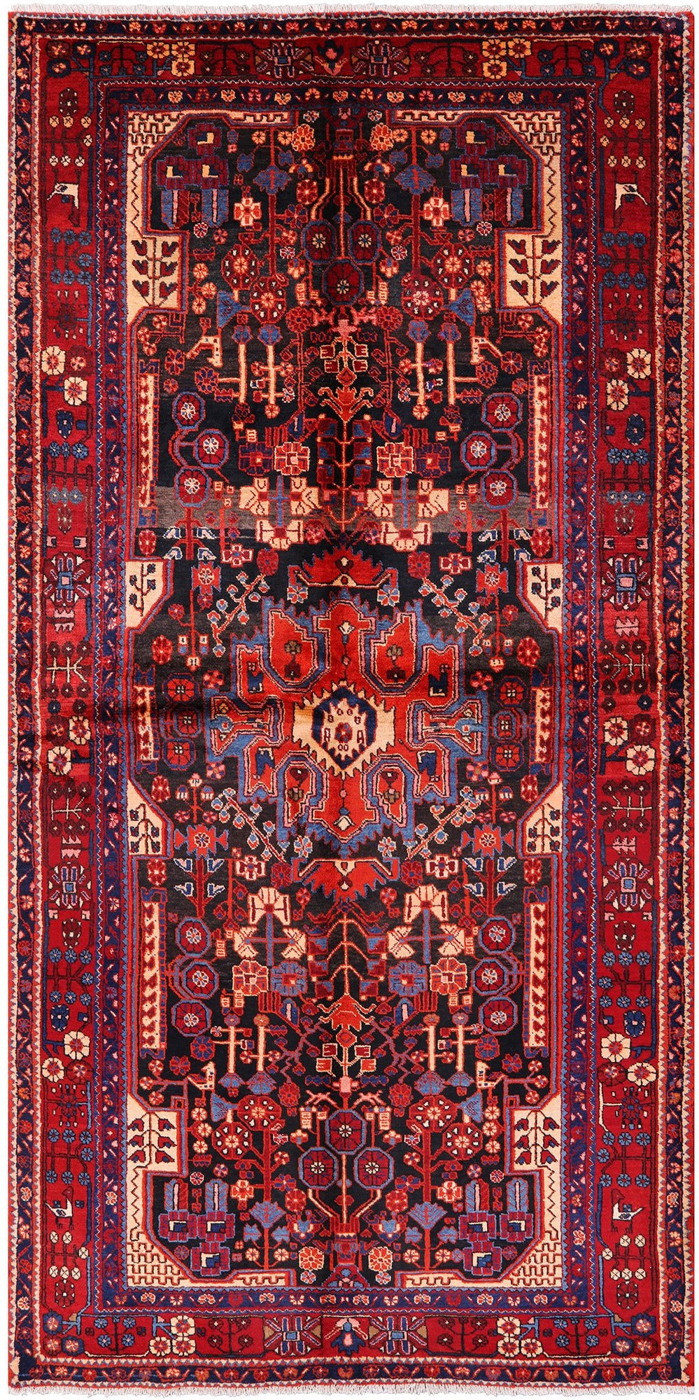Black New Persian Authentic Nahavand Hand Knotted Rug - 5' 5" X 10' 8" - Golden Nile