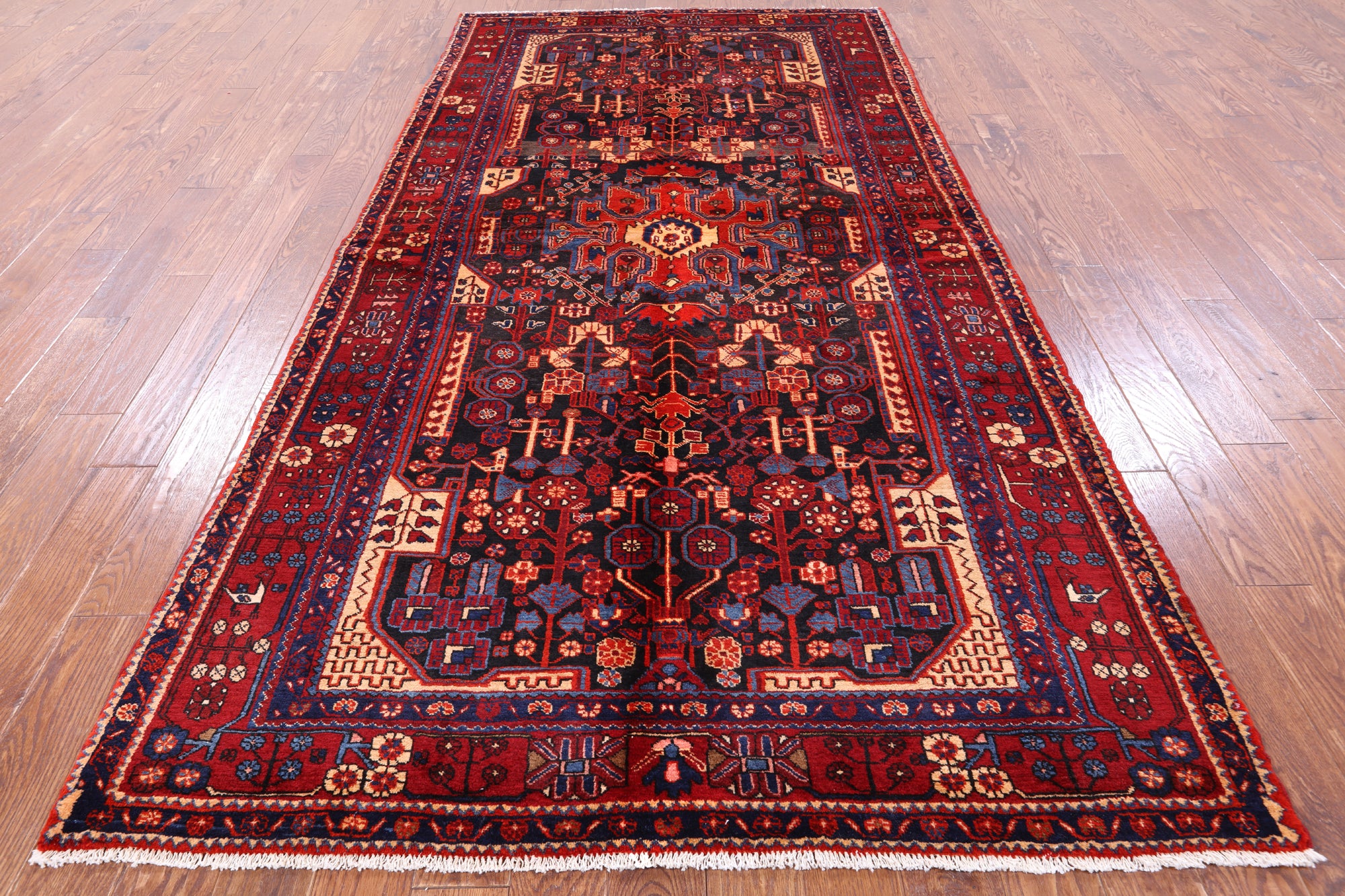 Black New Persian Authentic Nahavand Hand Knotted Rug - 5' 5" X 10' 8" - Golden Nile
