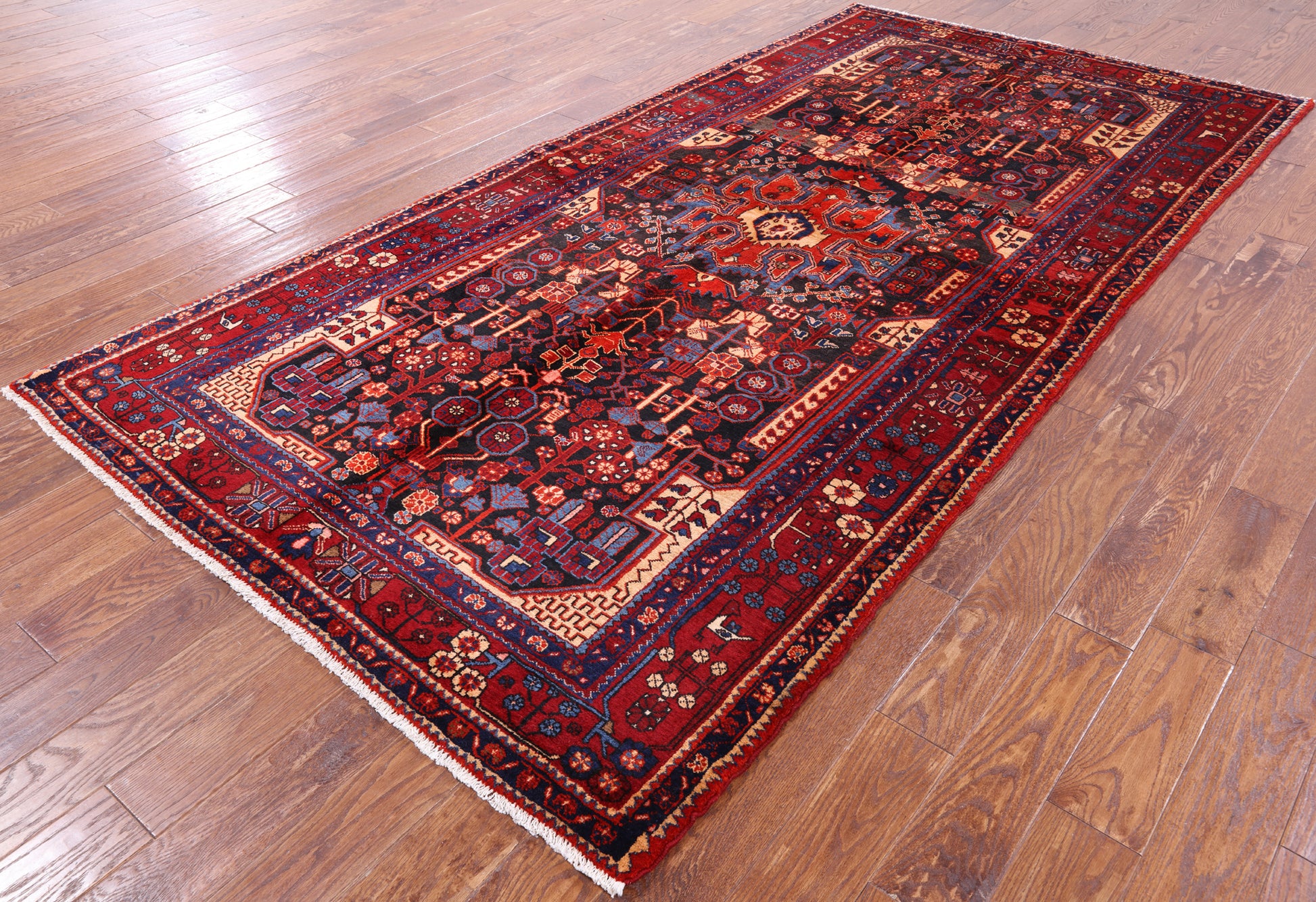 Black New Persian Authentic Nahavand Hand Knotted Rug - 5' 5" X 10' 8" - Golden Nile