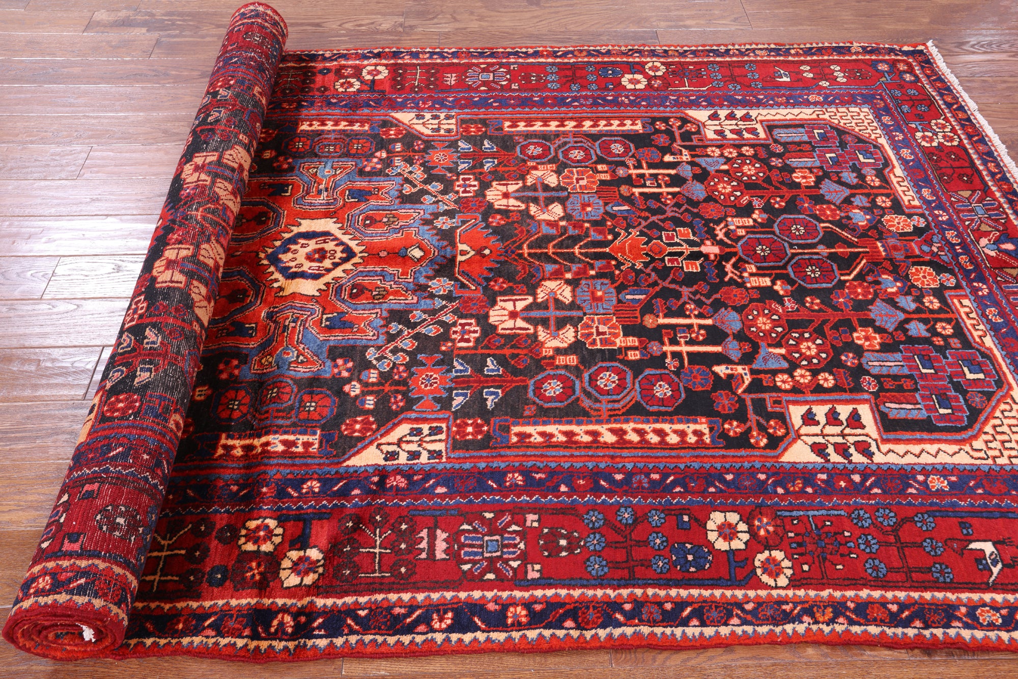 Black New Persian Authentic Nahavand Hand Knotted Rug - 5' 5" X 10' 8" - Golden Nile