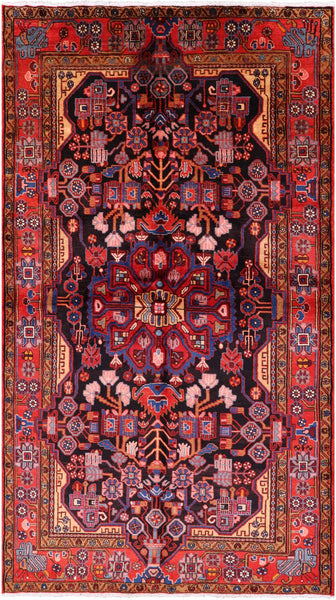 Black New Authentic Persian Nahavand Hand Knotted Rug - 5' 6" X 9' 9" - Golden Nile