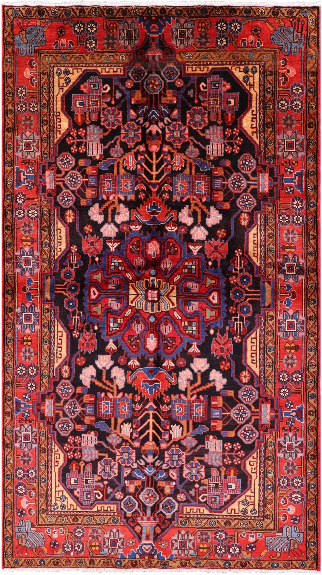 Black New Authentic Persian Nahavand Hand Knotted Rug - 5' 6" X 9' 9" - Golden Nile