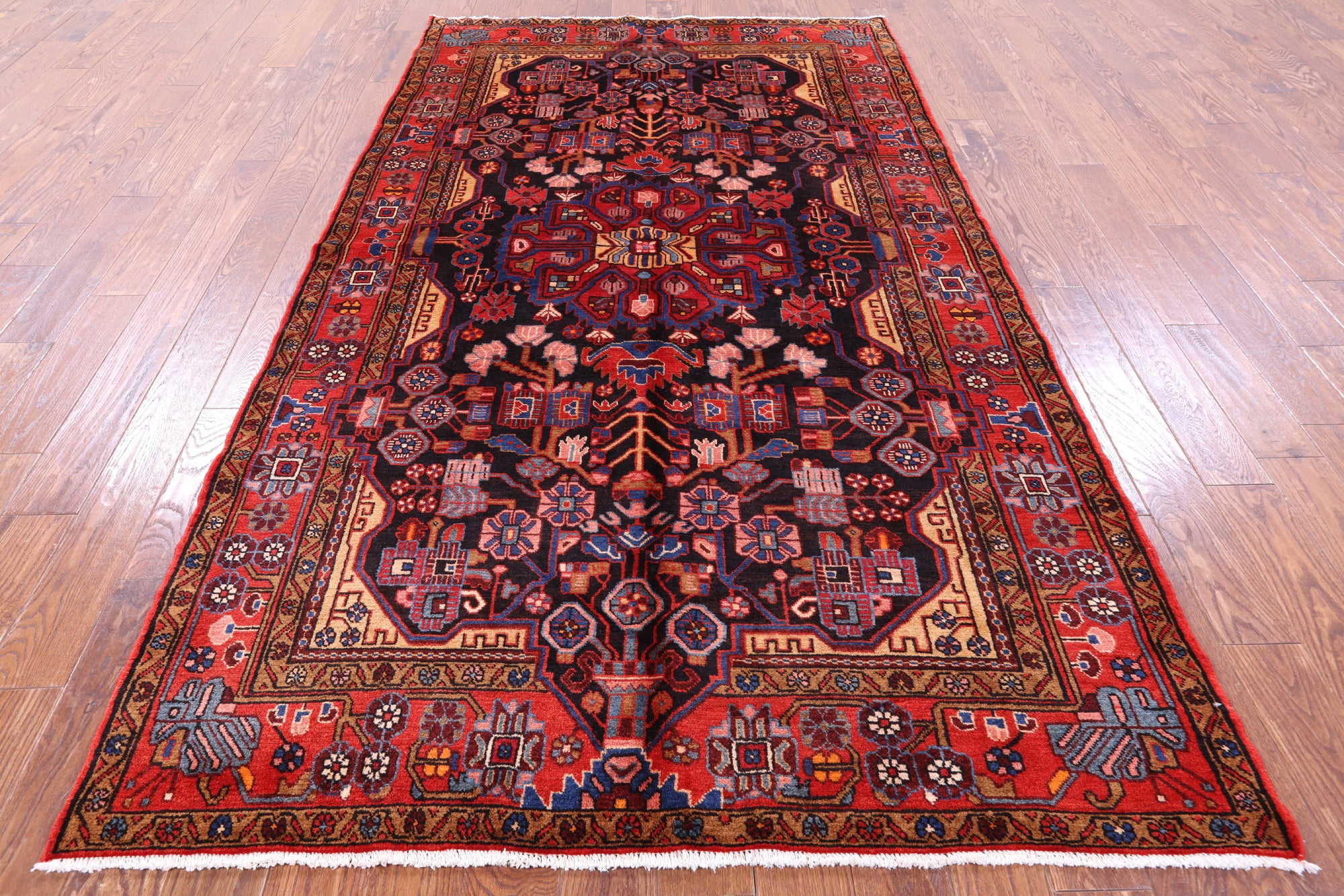 Black New Authentic Persian Nahavand Hand Knotted Rug - 5' 6" X 9' 9" - Golden Nile