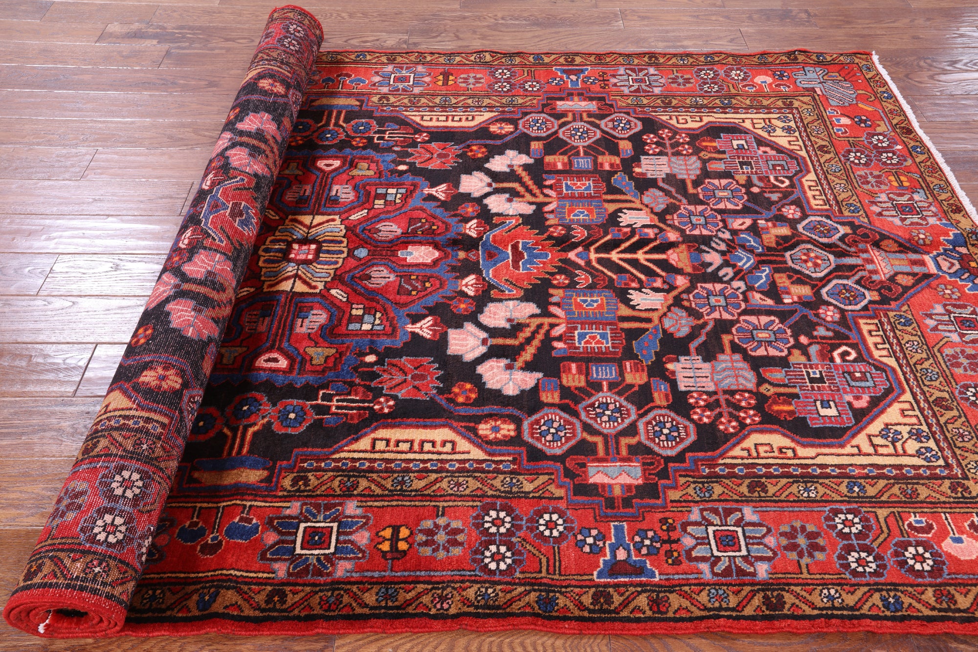 Black New Authentic Persian Nahavand Hand Knotted Rug - 5' 6" X 9' 9" - Golden Nile