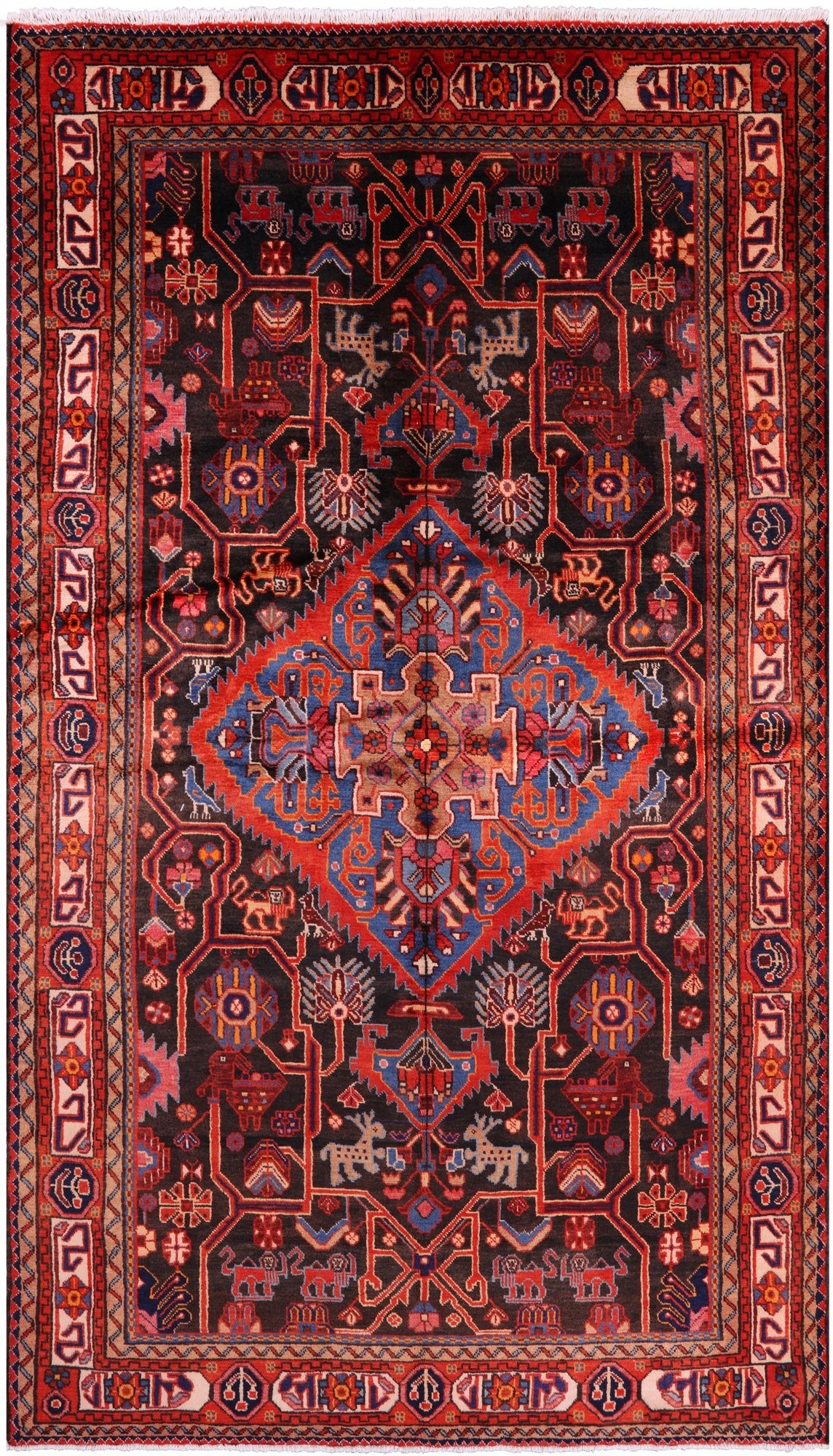Black New Authentic Persian Nahavand Hand Knotted Rug - 5' 4" X 9' 5" - Golden Nile