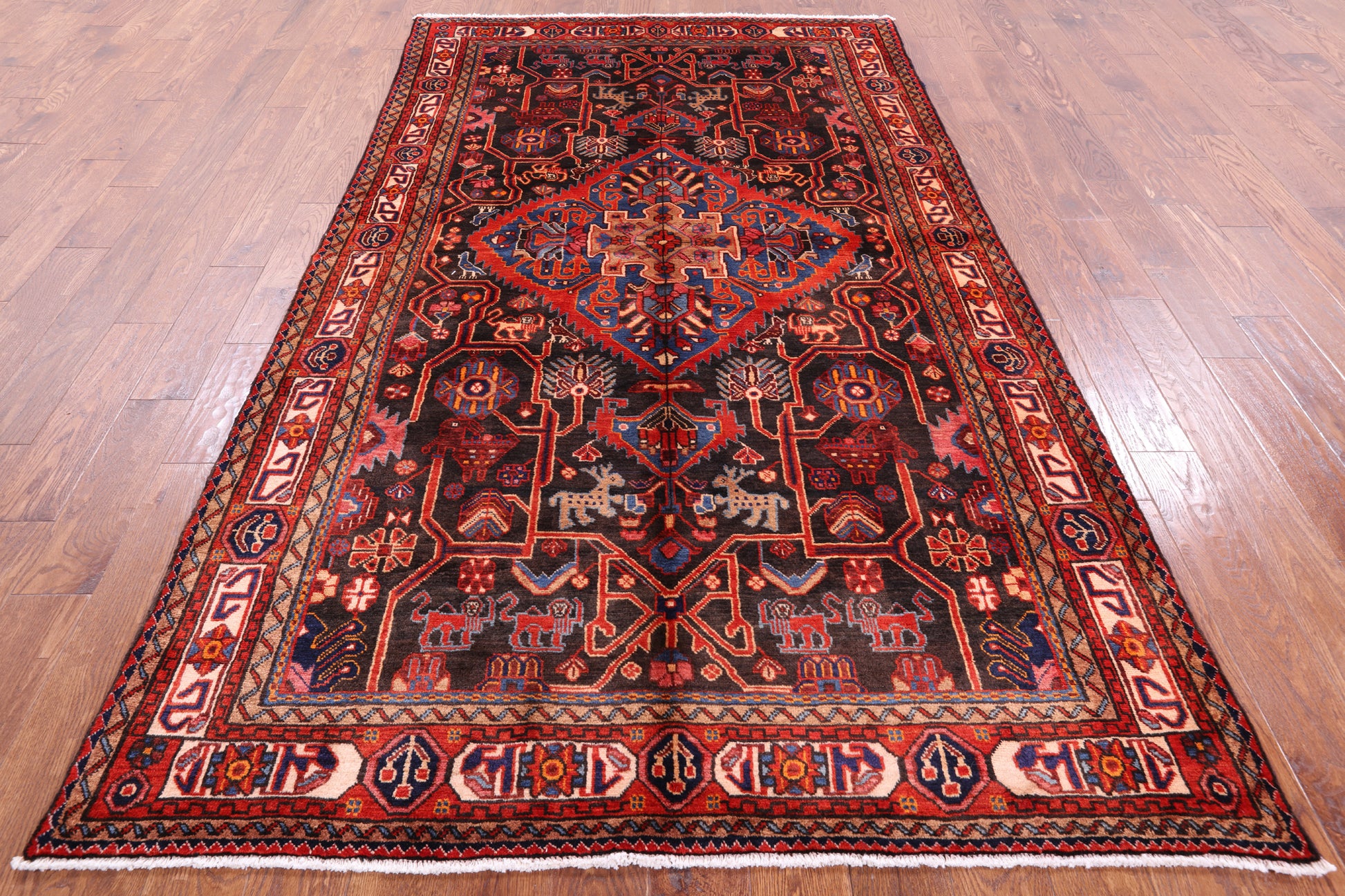 Black New Authentic Persian Nahavand Hand Knotted Rug - 5' 4" X 9' 5" - Golden Nile