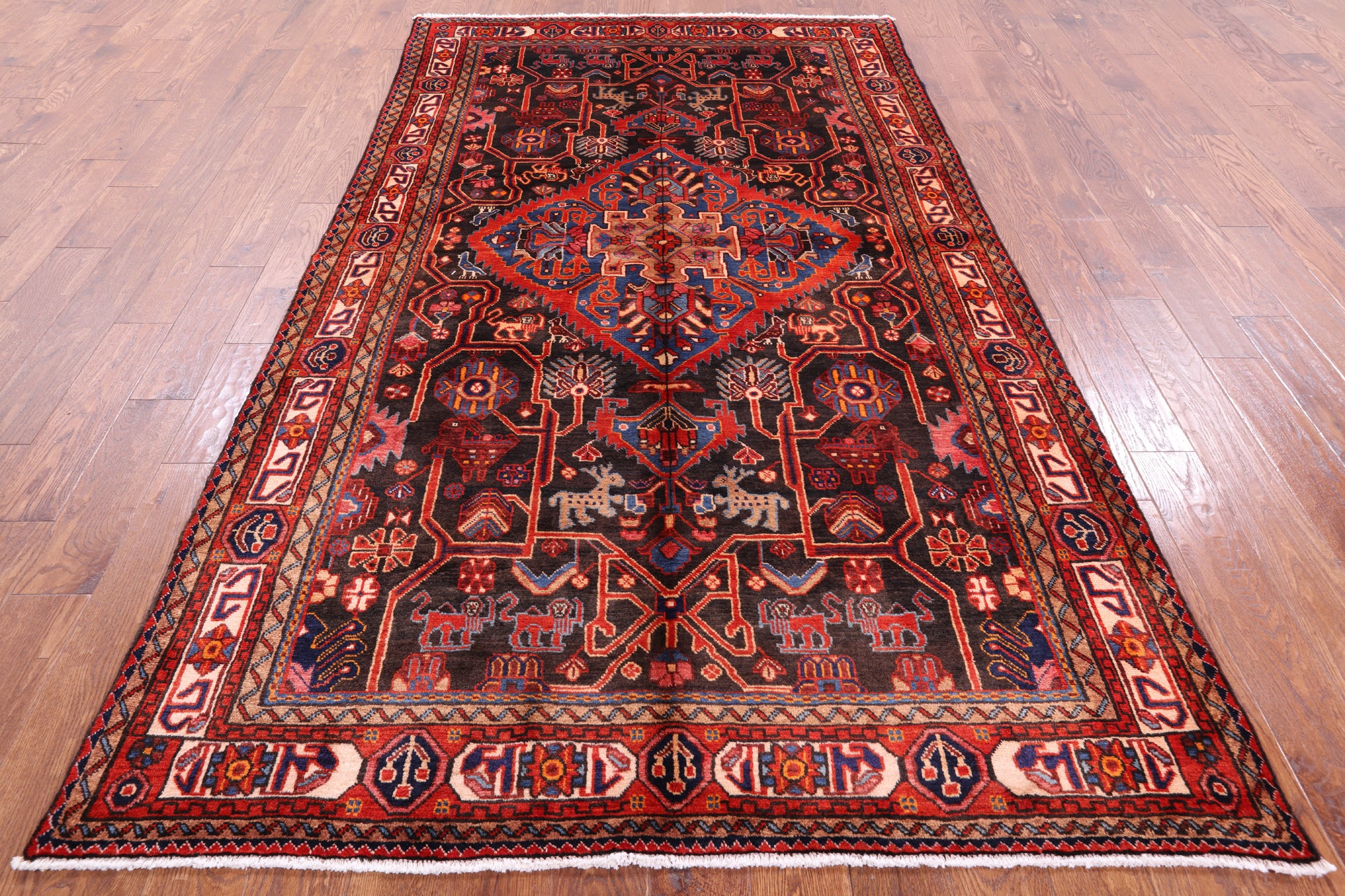 Black New Authentic Persian Nahavand Hand Knotted Rug - 5' 4" X 9' 5" - Golden Nile