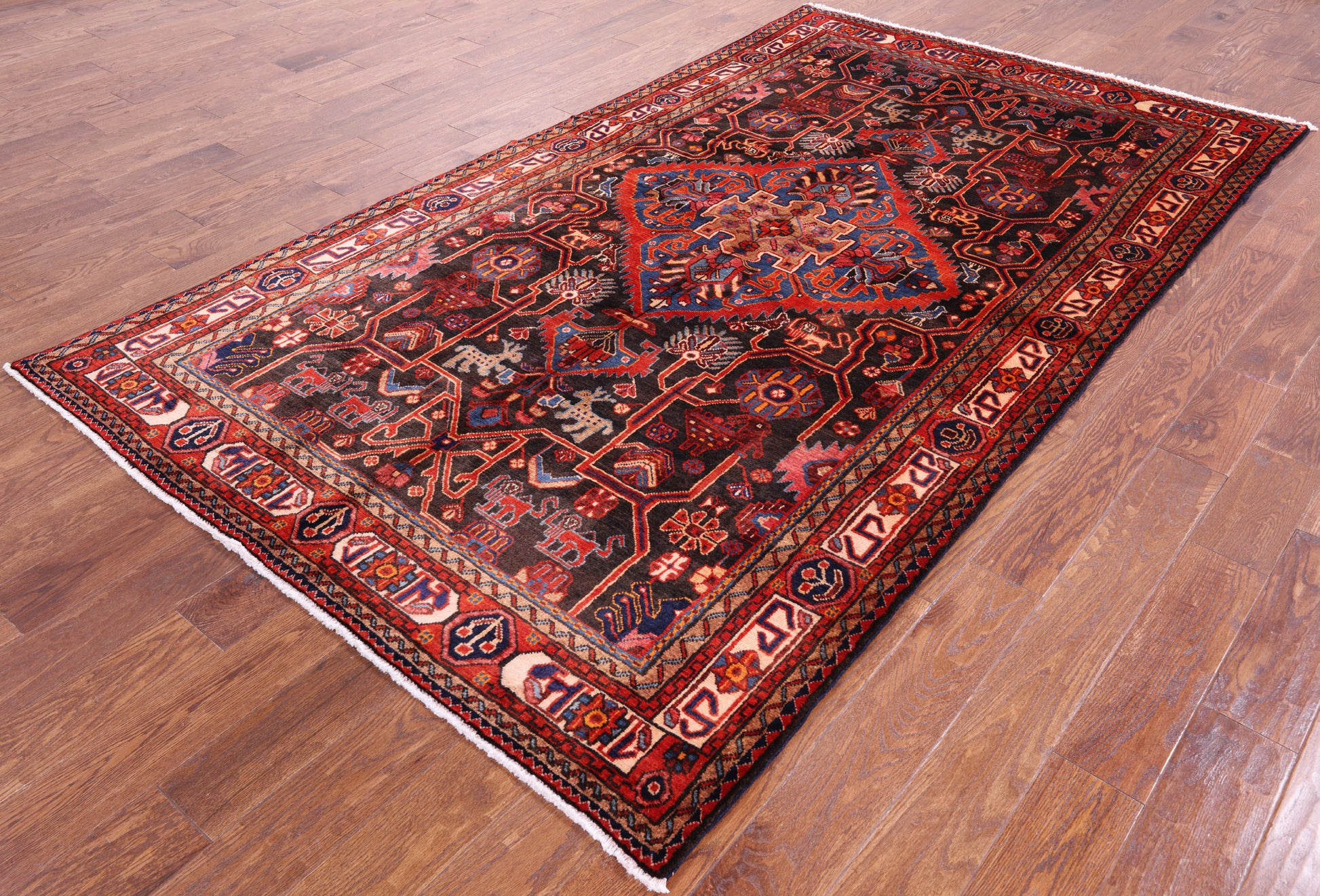 Black New Authentic Persian Nahavand Hand Knotted Rug - 5' 4" X 9' 5" - Golden Nile