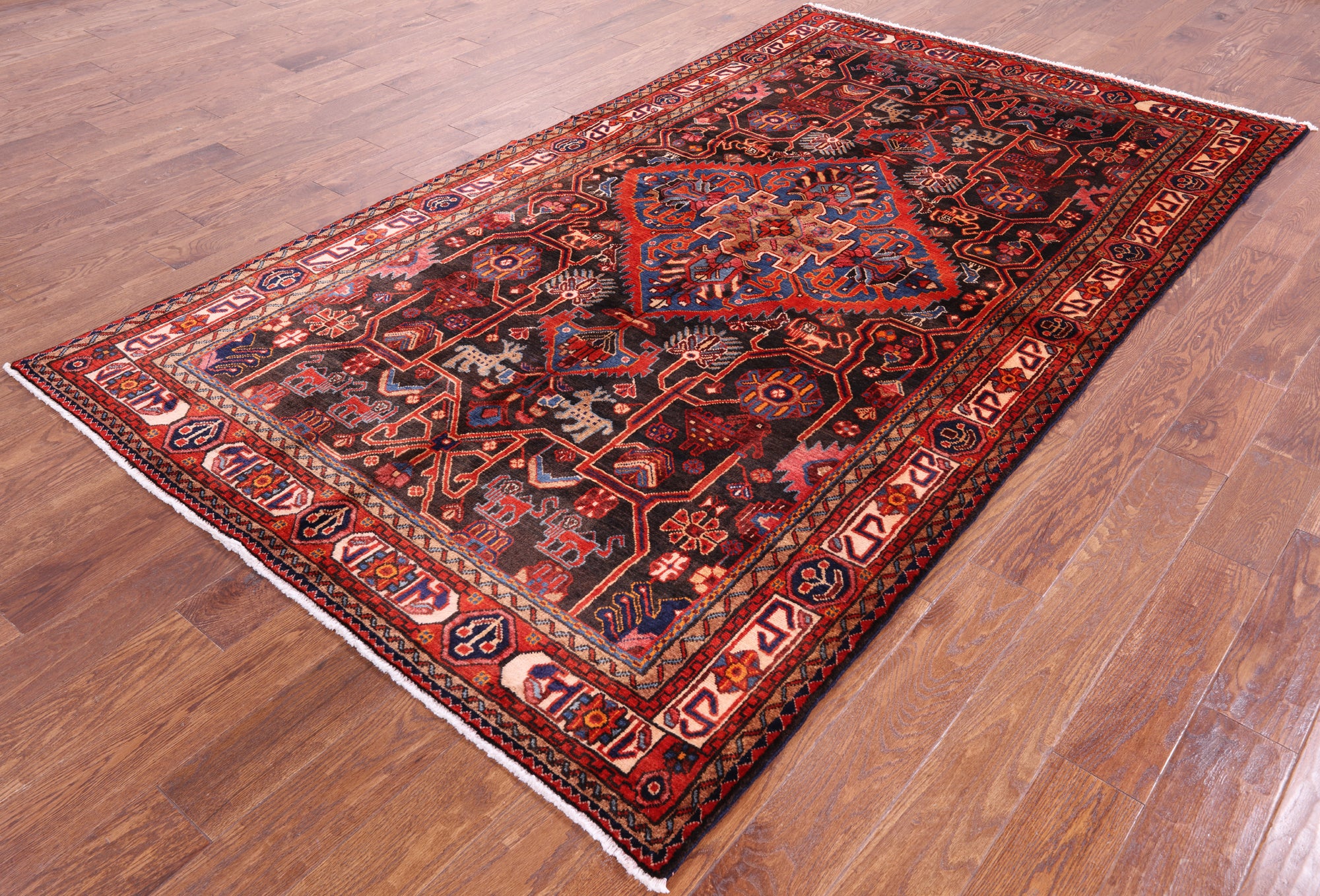 Black New Authentic Persian Nahavand Hand Knotted Rug - 5' 4" X 9' 5" - Golden Nile
