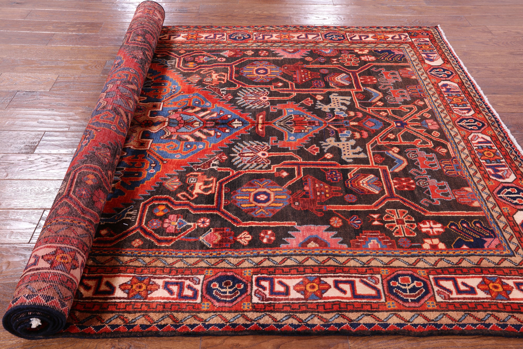 Black New Authentic Persian Nahavand Hand Knotted Rug - 5' 4" X 9' 5" - Golden Nile