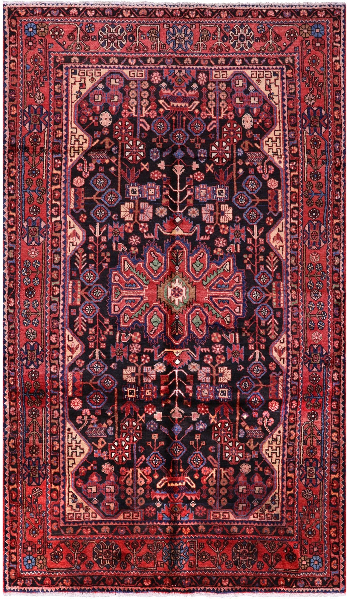 Black New Authentic Persian Nahavand Hand Knotted Rug - 5' 4" X 9' 1" - Golden Nile