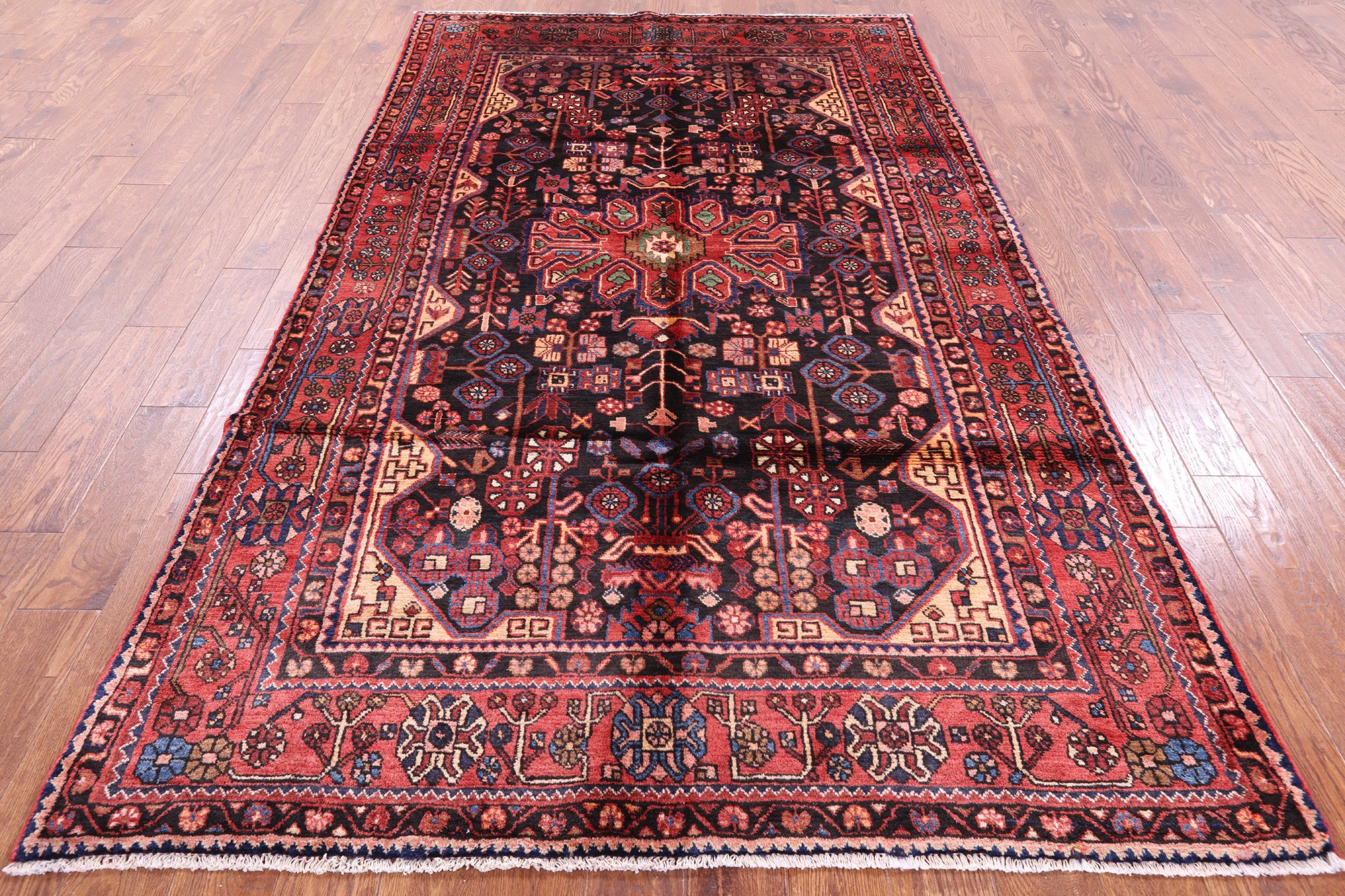 Black New Authentic Persian Nahavand Hand Knotted Rug - 5' 4" X 9' 1" - Golden Nile