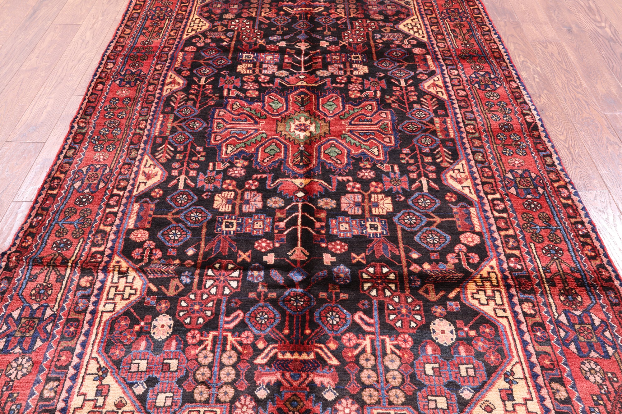 Black New Authentic Persian Nahavand Hand Knotted Rug - 5' 4" X 9' 1" - Golden Nile