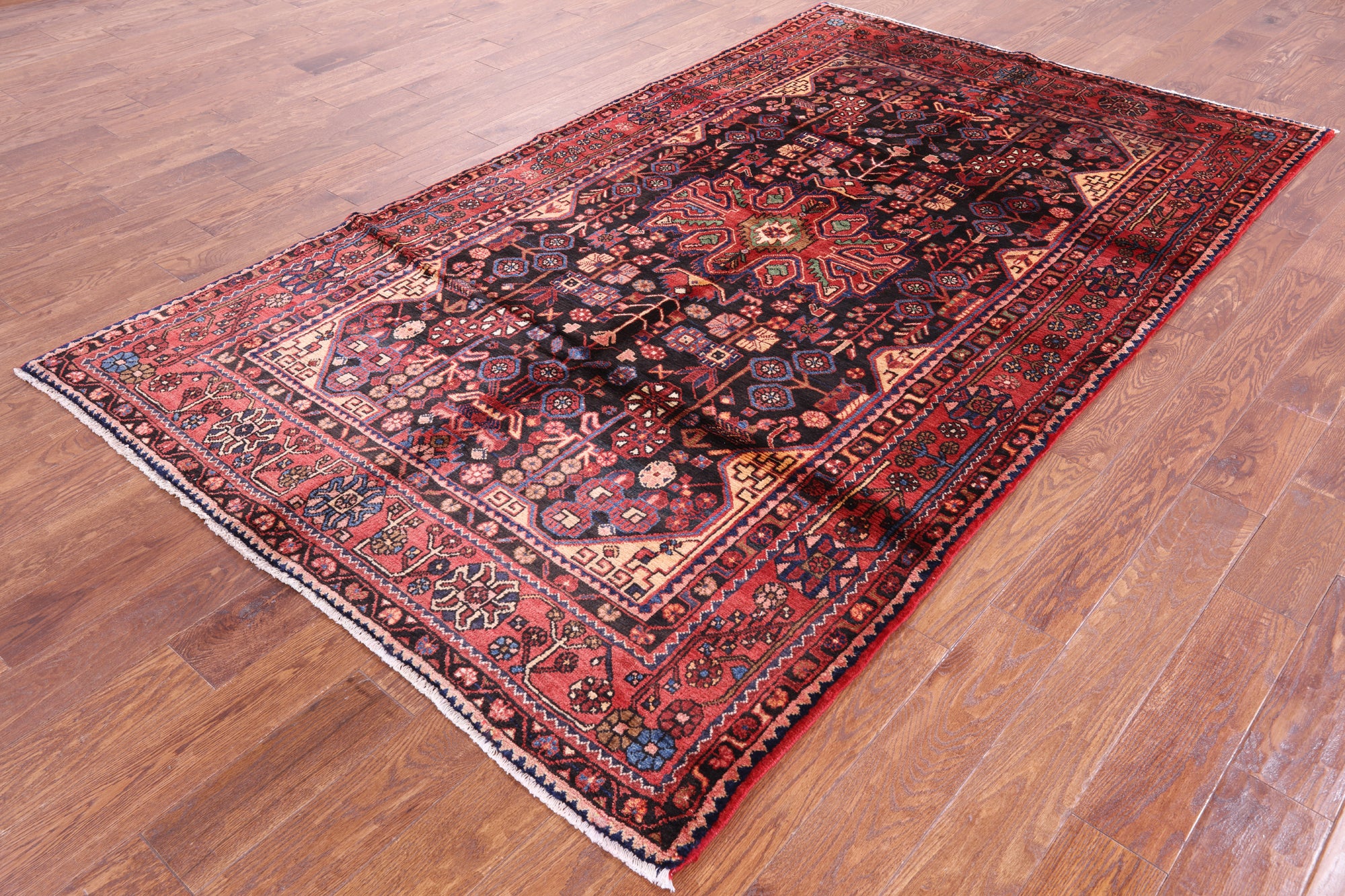 Black New Authentic Persian Nahavand Hand Knotted Rug - 5' 4" X 9' 1" - Golden Nile