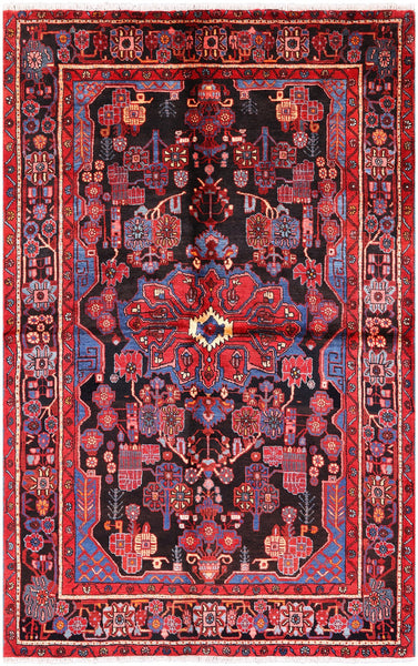 Black New Authentic Persian Nahavand Area Rug - 5' 5" X 8' 6" - Golden Nile
