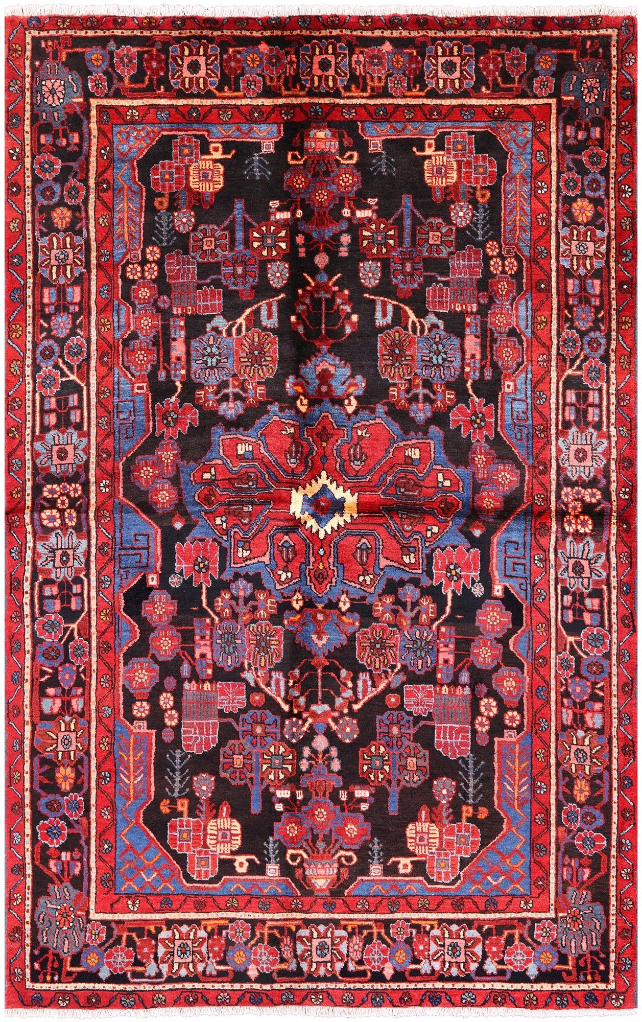 Black New Authentic Persian Nahavand Area Rug - 5' 5" X 8' 6" - Golden Nile