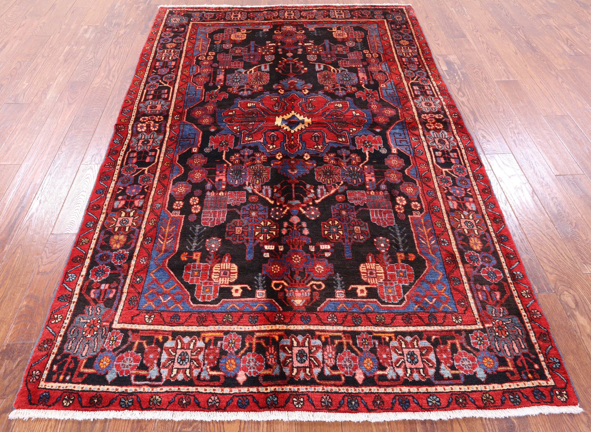Black New Authentic Persian Nahavand Area Rug - 5' 5" X 8' 6" - Golden Nile