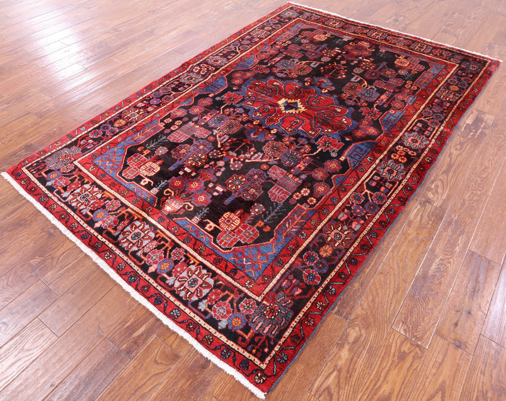 Black New Authentic Persian Nahavand Area Rug - 5' 5" X 8' 6" - Golden Nile
