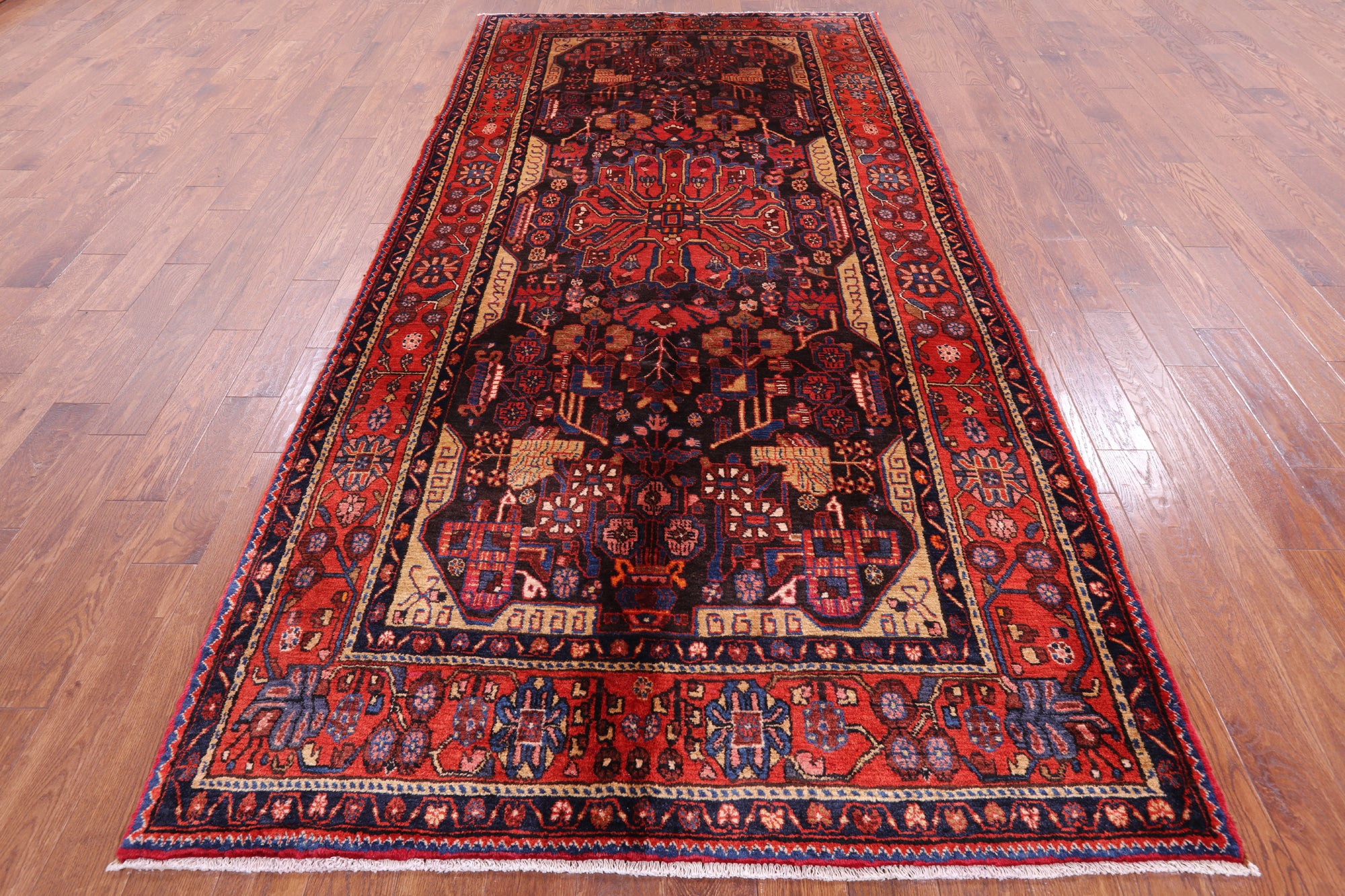 Black New Persian Hamadan Area Rug - 5' 5" X 11' 3" - Golden Nile