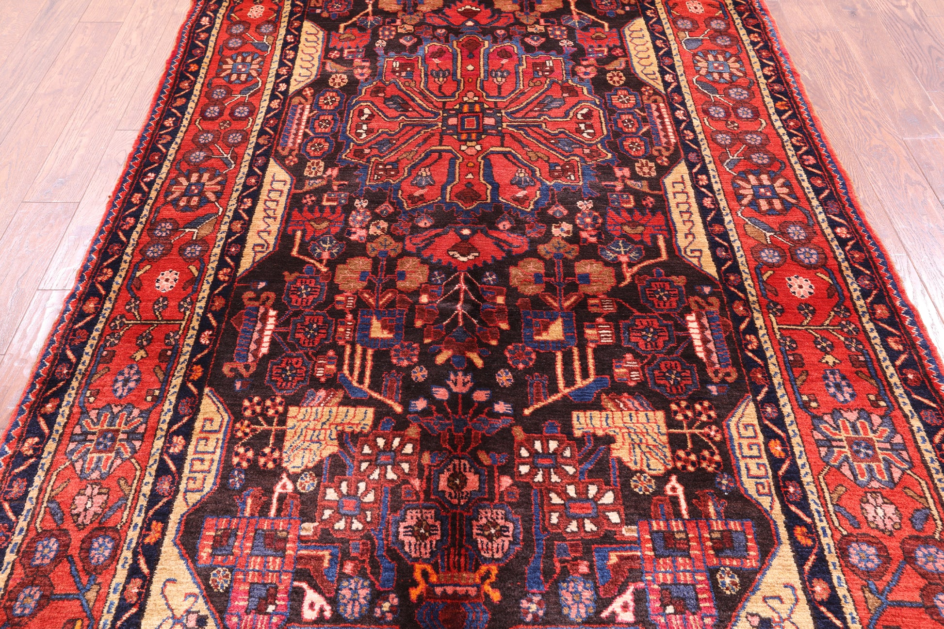 Black New Persian Hamadan Area Rug - 5' 5" X 11' 3" - Golden Nile