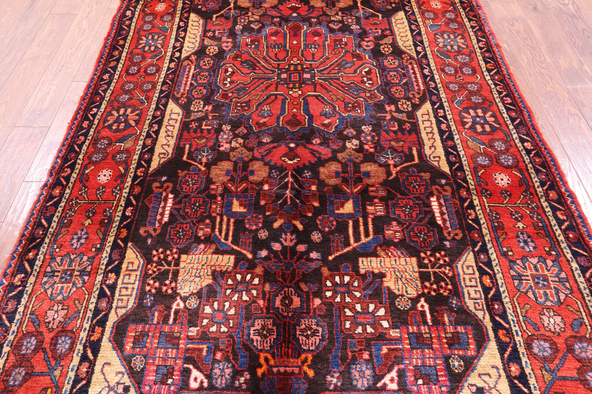 Black New Persian Hamadan Area Rug - 5' 5" X 11' 3" - Golden Nile
