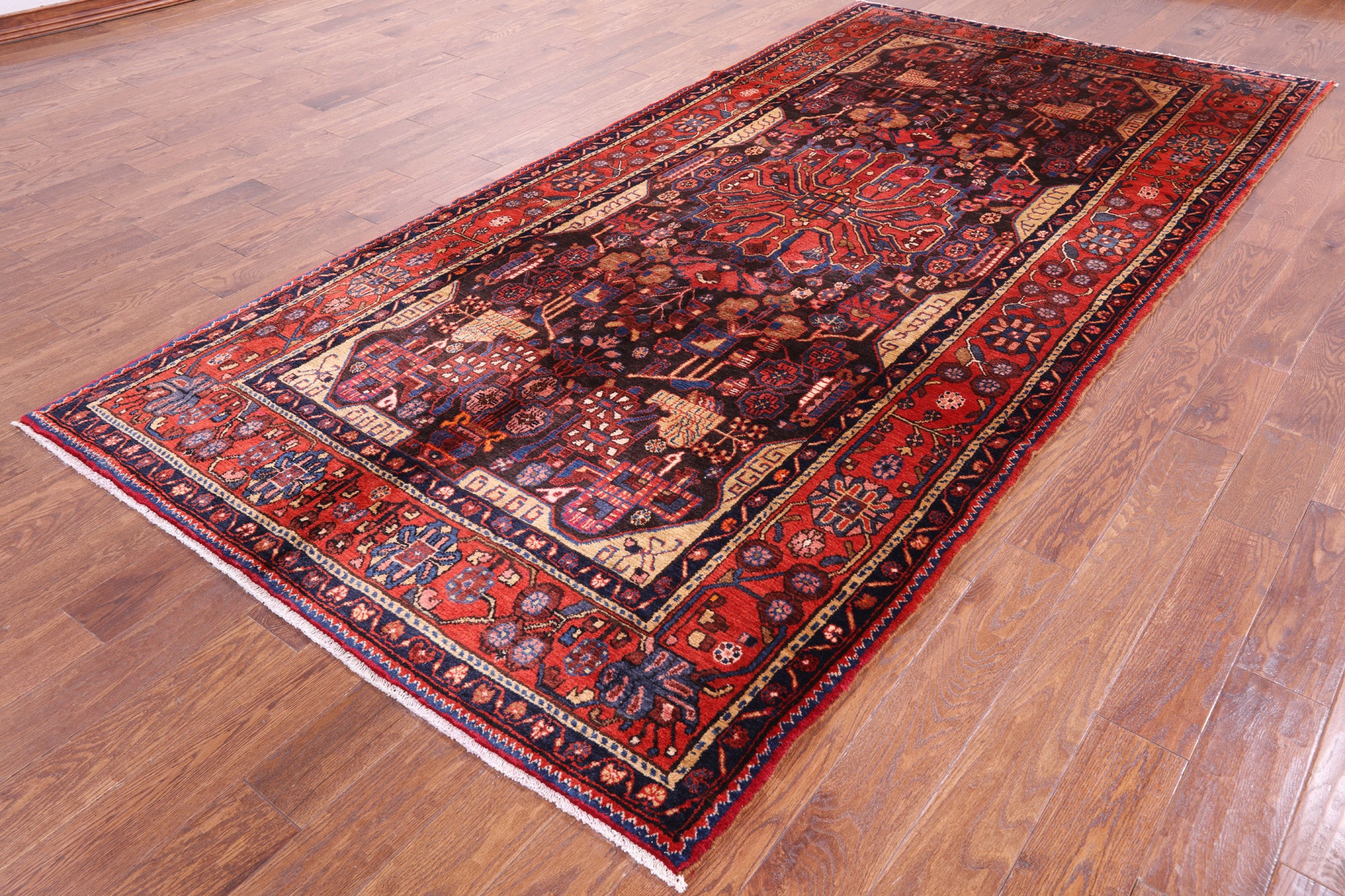 Black New Persian Hamadan Area Rug - 5' 5" X 11' 3" - Golden Nile