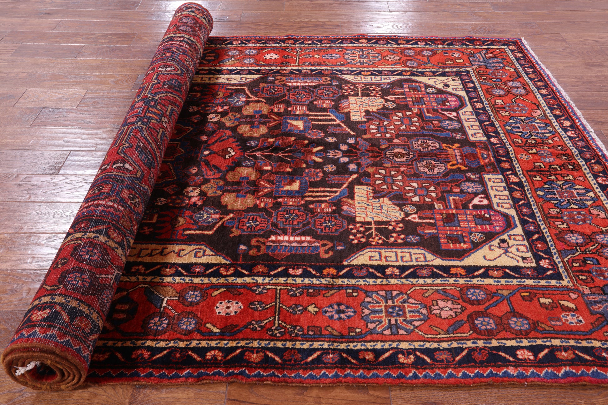 Black New Persian Hamadan Area Rug - 5' 5" X 11' 3" - Golden Nile