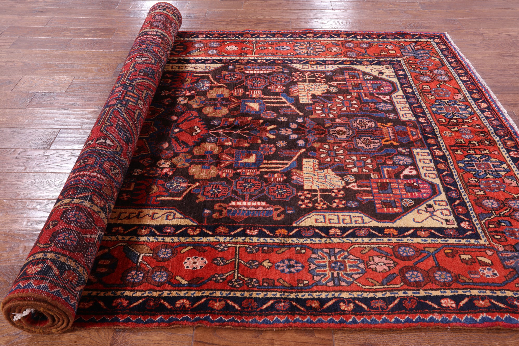 Black New Persian Hamadan Area Rug - 5' 5" X 11' 3" - Golden Nile
