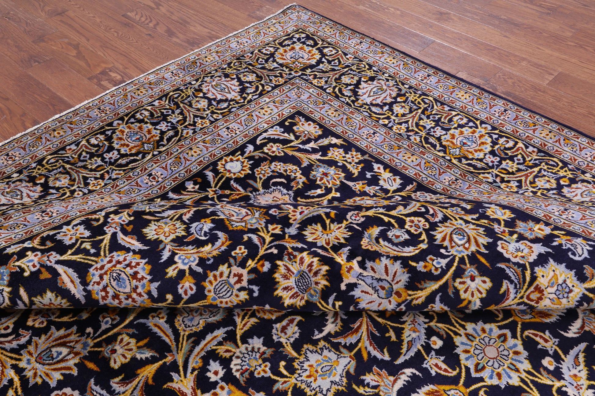 Blue New Hand Knotted Persian Kashan Rug 10' 1" X 13' 6" - Golden Nile
