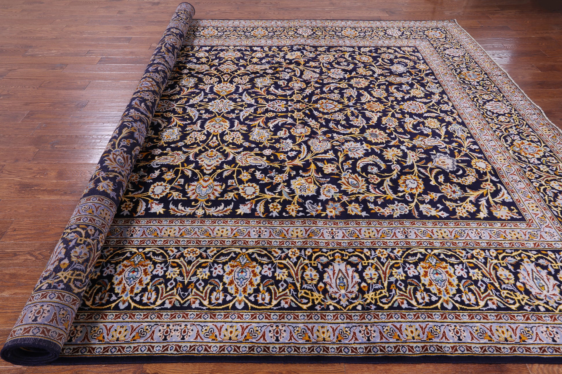 Blue New Hand Knotted Persian Kashan Rug 10' 1" X 13' 6" - Golden Nile