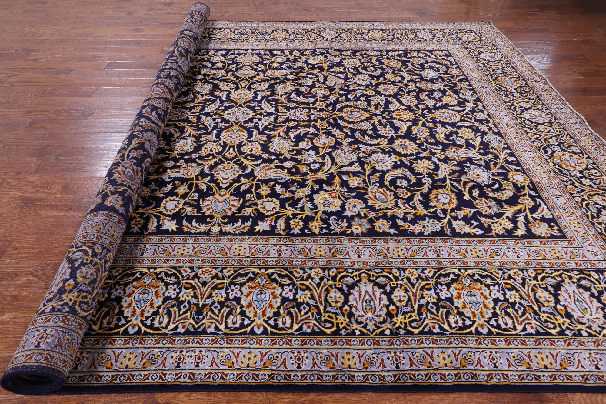Blue New Hand Knotted Persian Kashan Rug 10' 1" X 13' 6" - Golden Nile