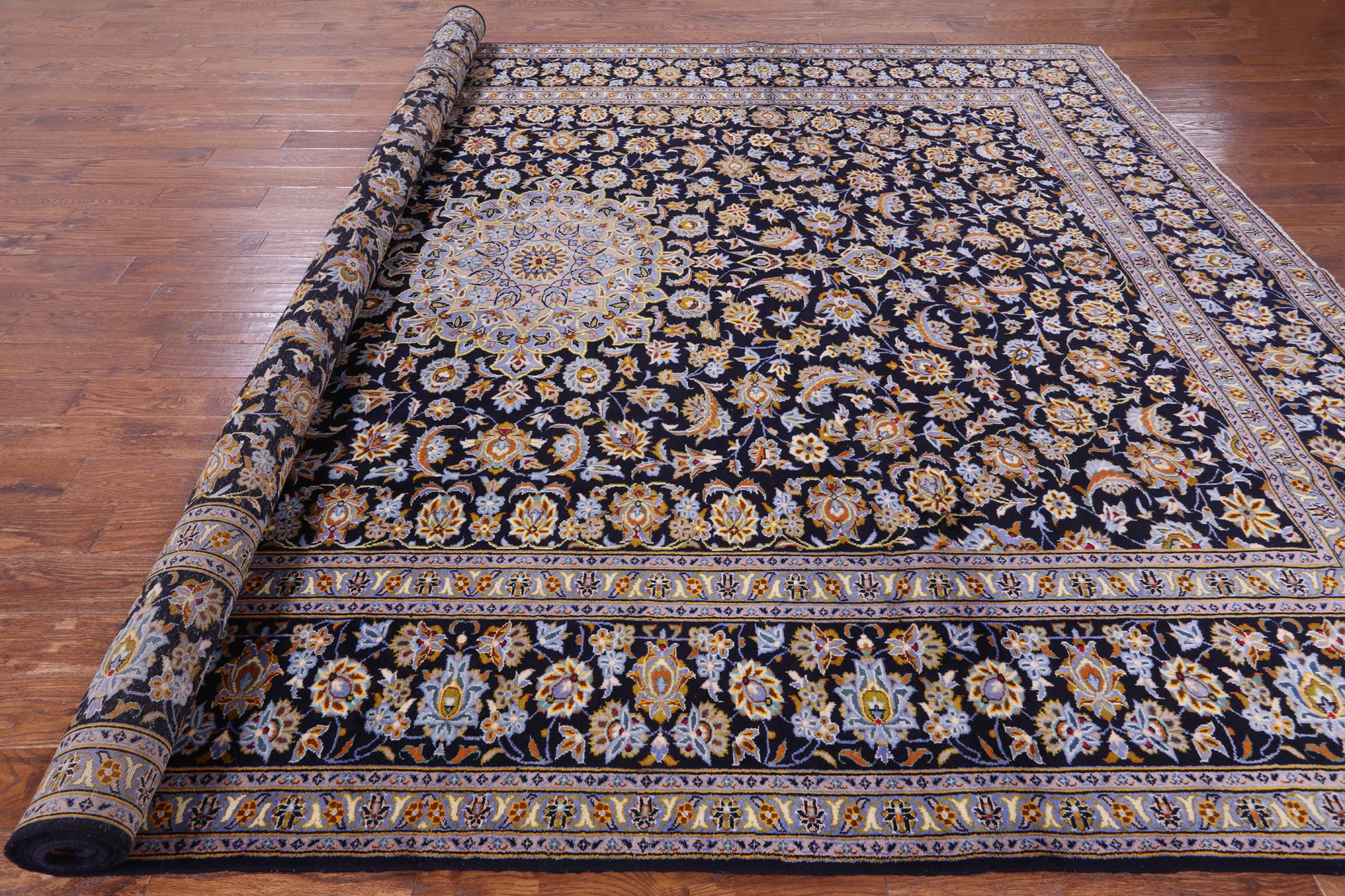 Blue Handmade New Authentic Persian Kashan Wool Rug - 10' 3" X 13' 3" - Golden Nile