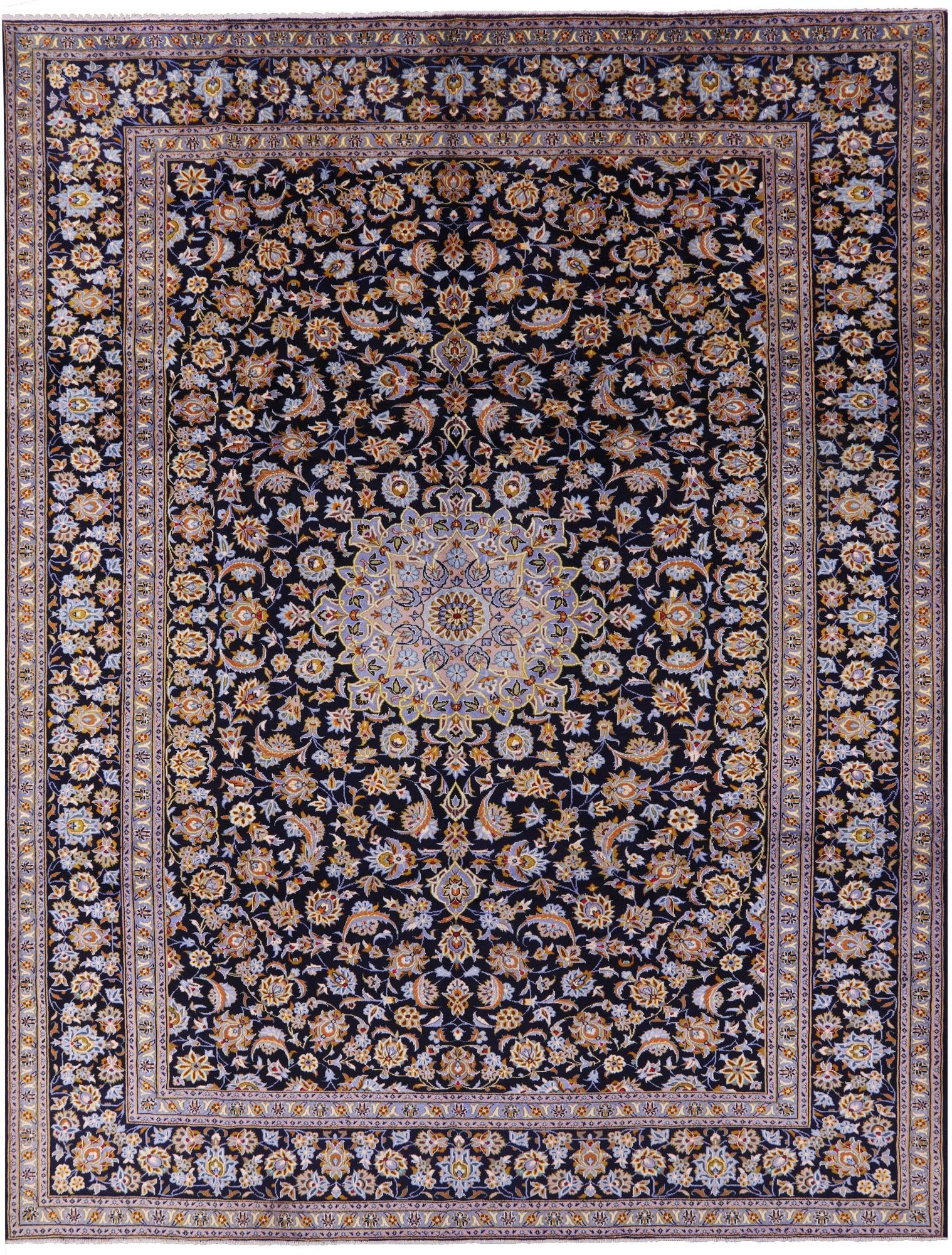 Blue Handmade New Authentic Persian Kashan Wool Rug - 10' 3" X 13' 3" - Golden Nile