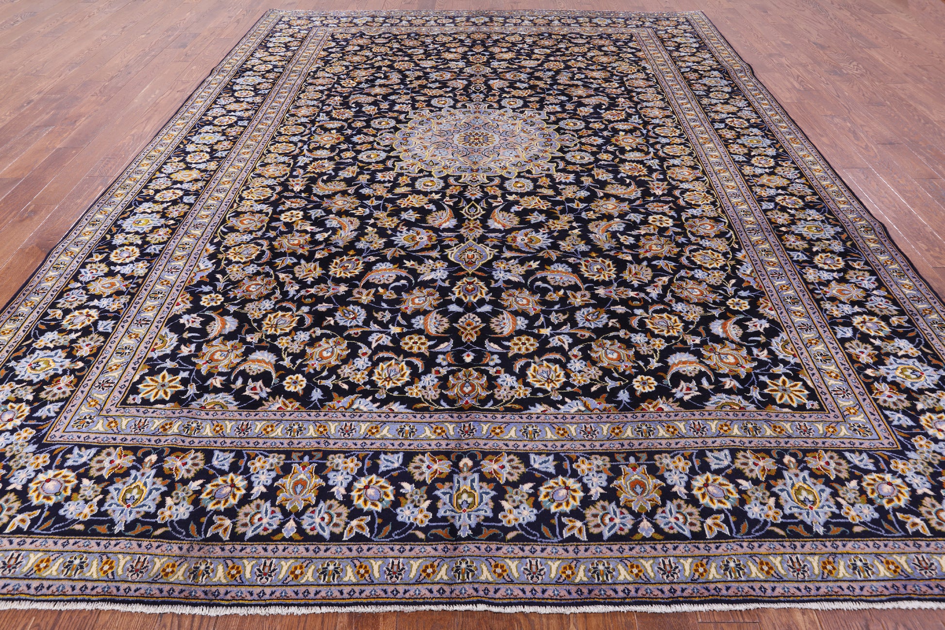 Blue Handmade New Authentic Persian Kashan Wool Rug - 10' 3" X 13' 3" - Golden Nile