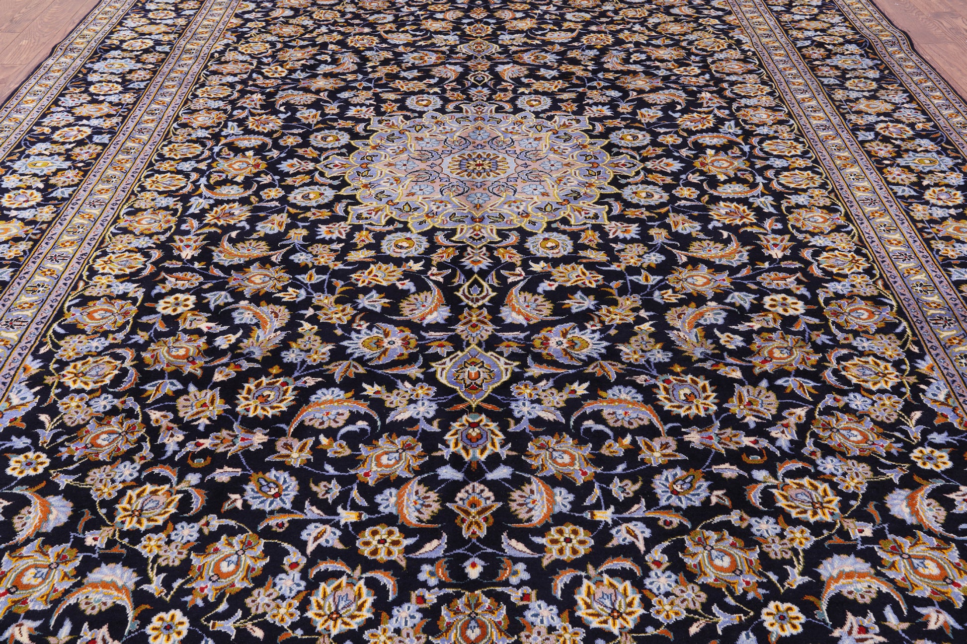 Blue Handmade New Authentic Persian Kashan Wool Rug - 10' 3" X 13' 3" - Golden Nile