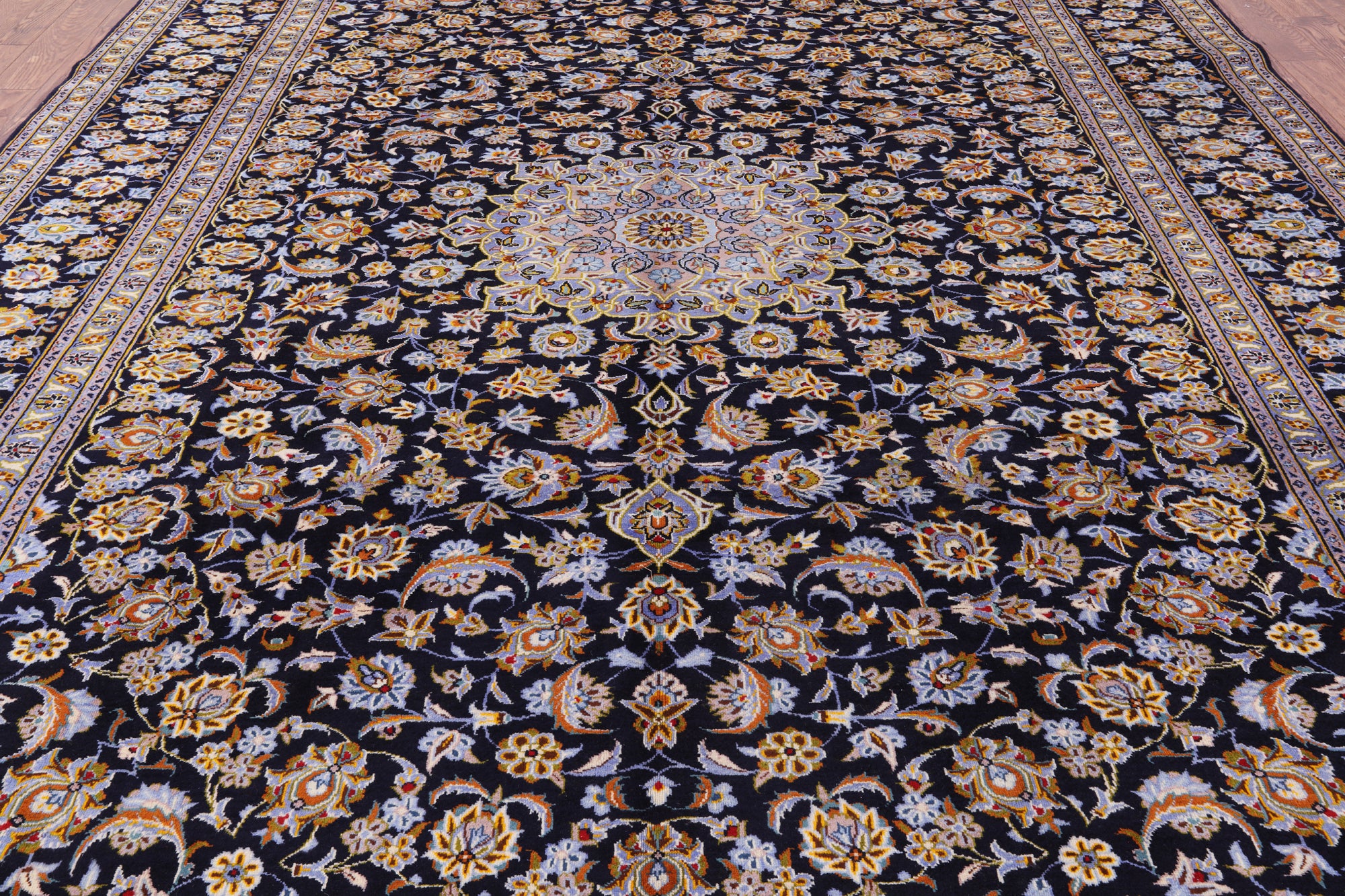Blue Handmade New Authentic Persian Kashan Wool Rug - 10' 3" X 13' 3" - Golden Nile