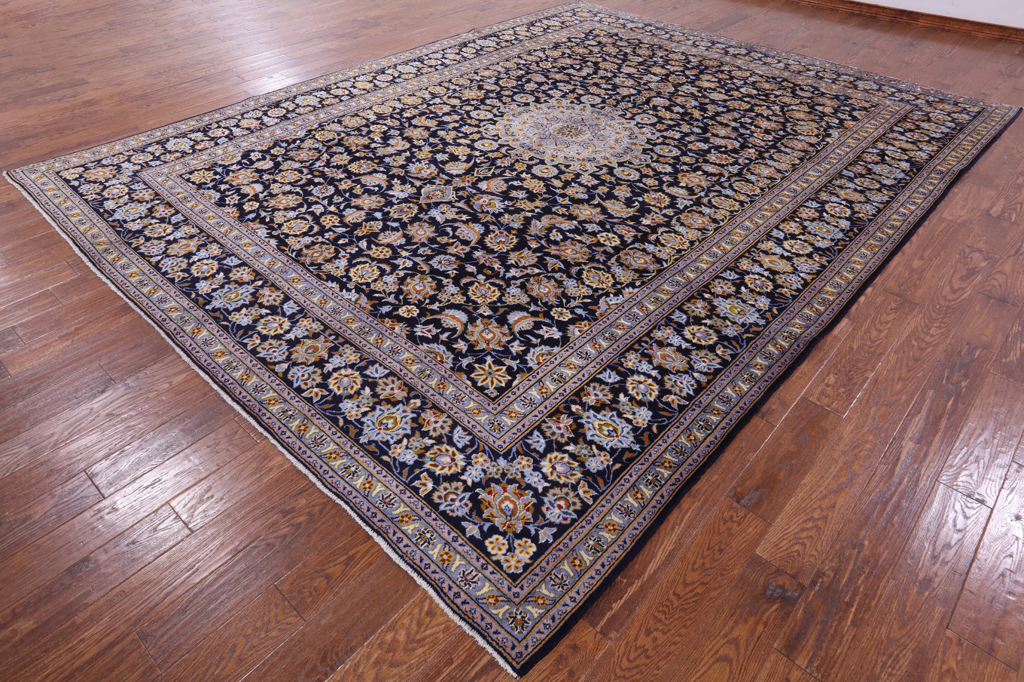 Blue Handmade New Authentic Persian Kashan Wool Rug - 10' 3" X 13' 3" - Golden Nile